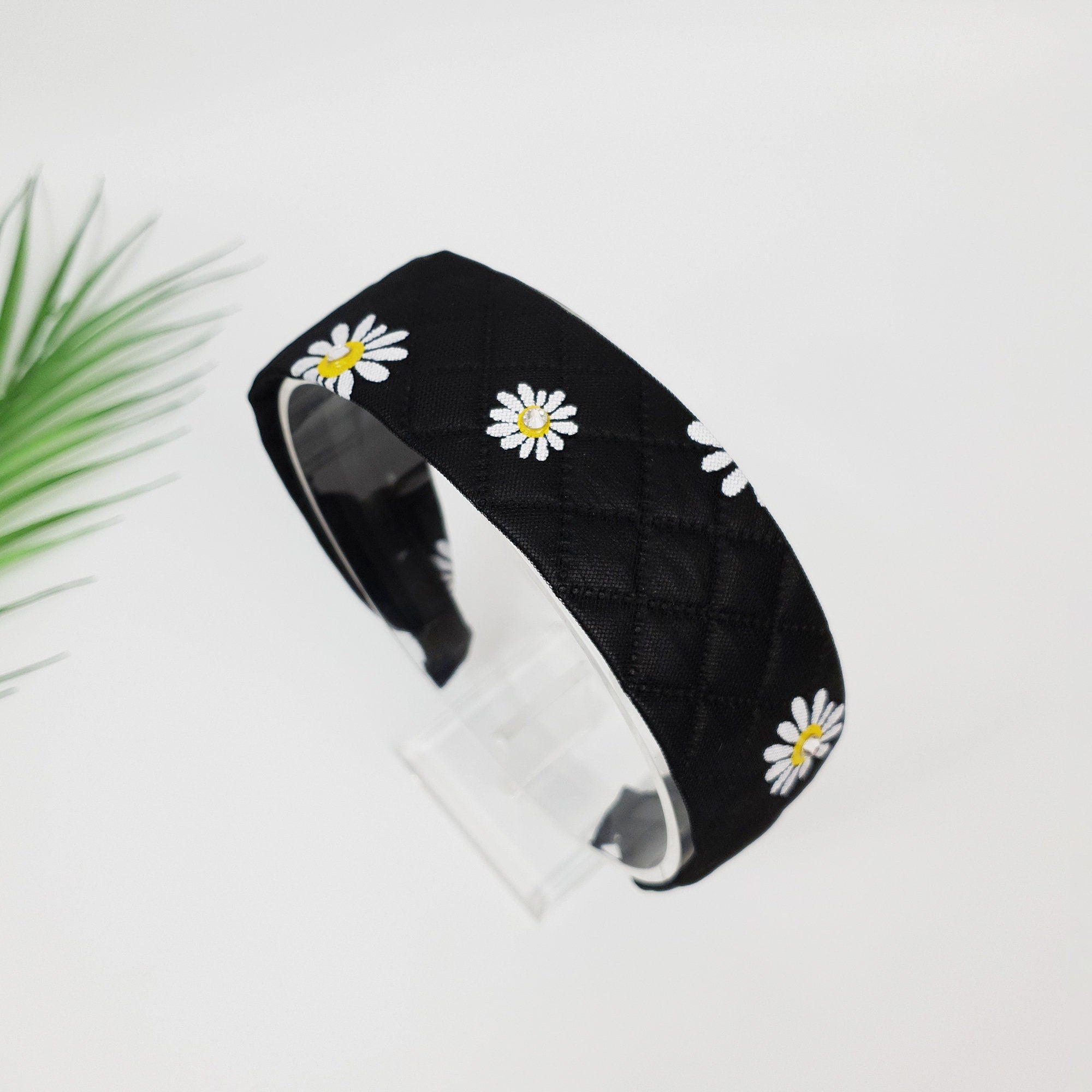Pansy Flower Mesh Cover Leather Wide Headband / Fashionable Turban Bandanna / Hair Accessory for Woman