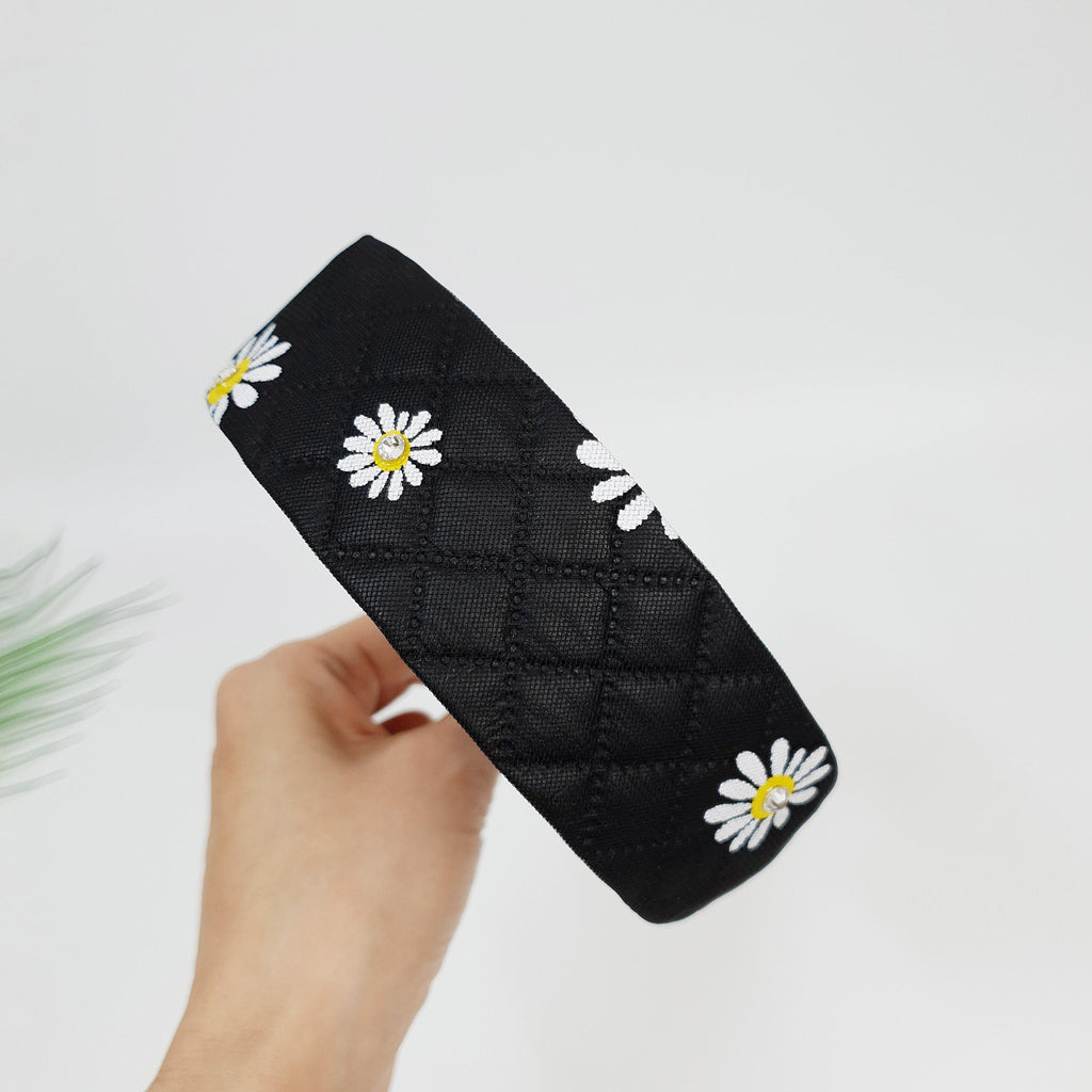 Pansy Flower Mesh Cover Leather Wide Headband / Fashionable Turban Bandanna / Hair Accessory for Woman