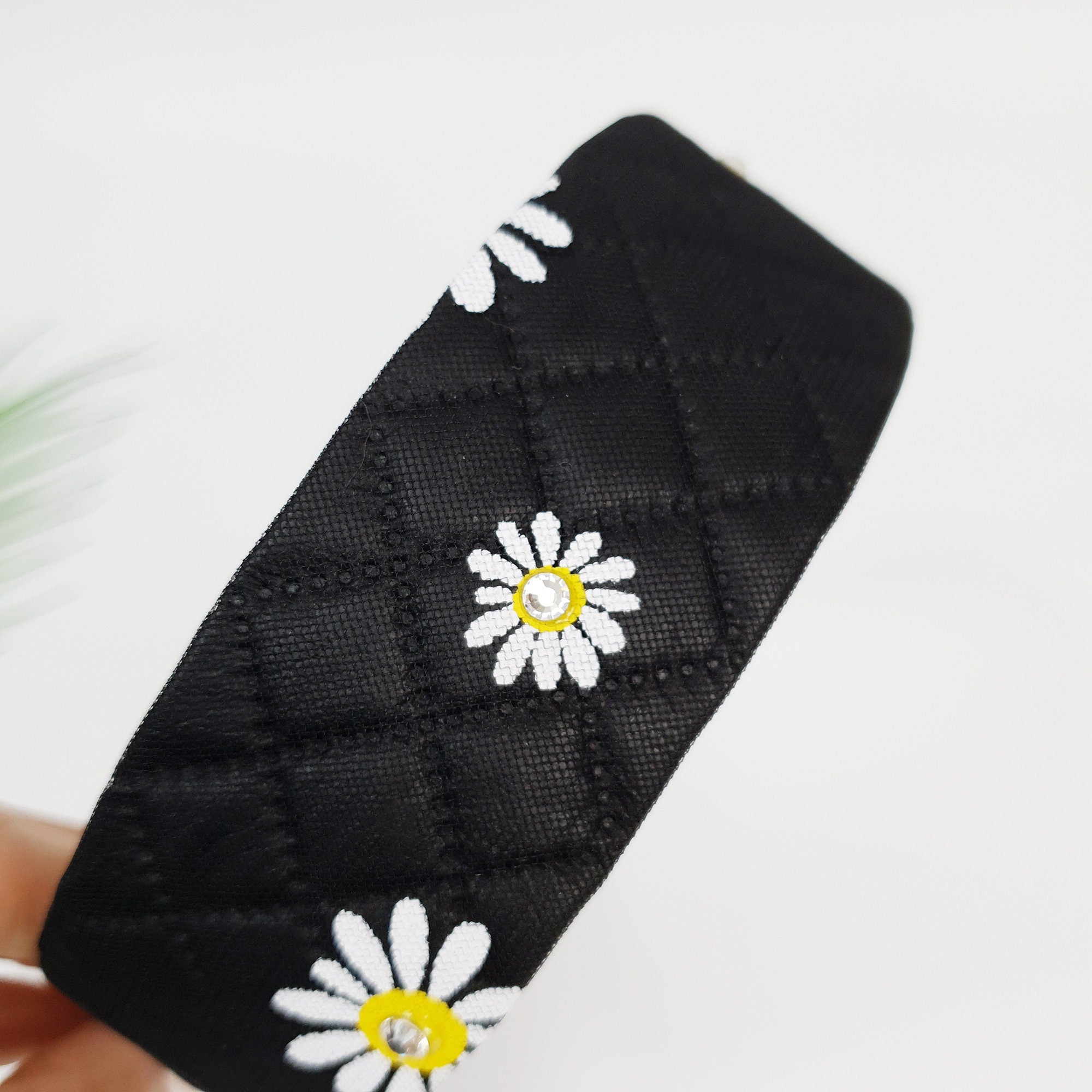 Pansy Flower Mesh Cover Leather Wide Headband / Fashionable Turban Bandanna / Hair Accessory for Woman