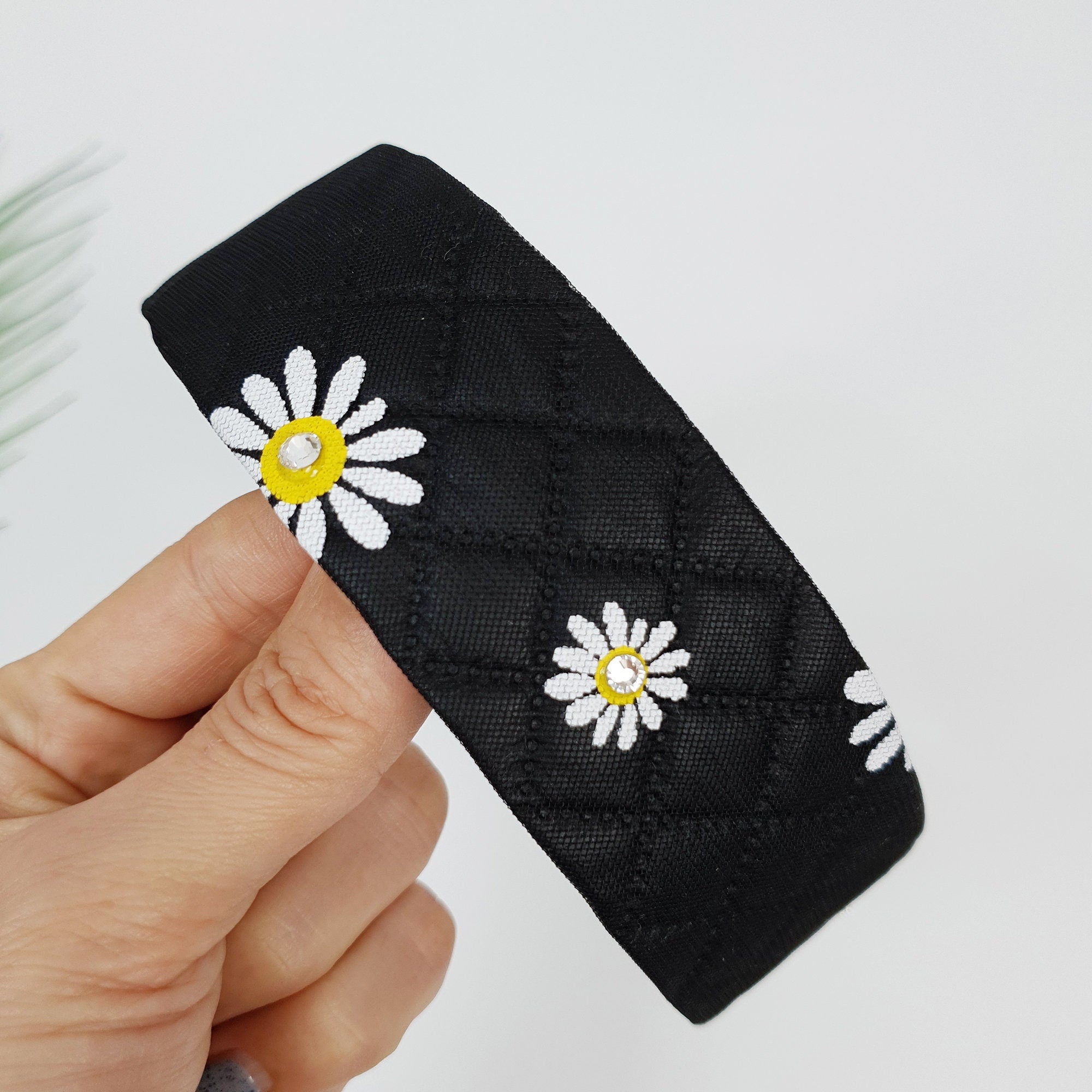 Pansy Flower Mesh Cover Leather Wide Headband / Fashionable Turban Bandanna / Hair Accessory for Woman