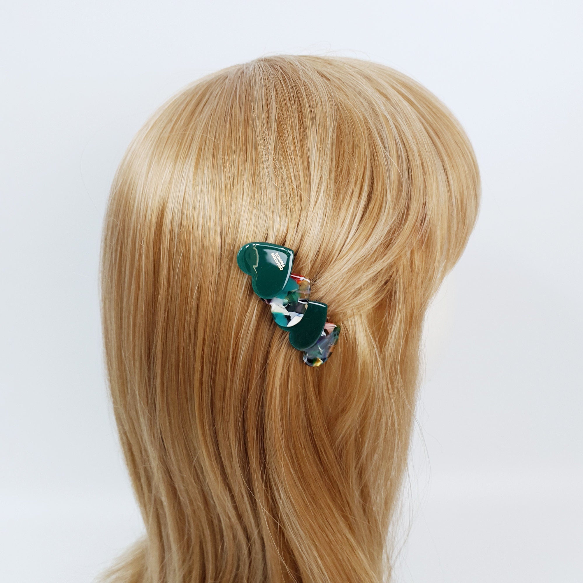 Marble Double Heart Comb Pin with Cubic / Tortoise Shell Hair Pin / Hair Fork for Woman