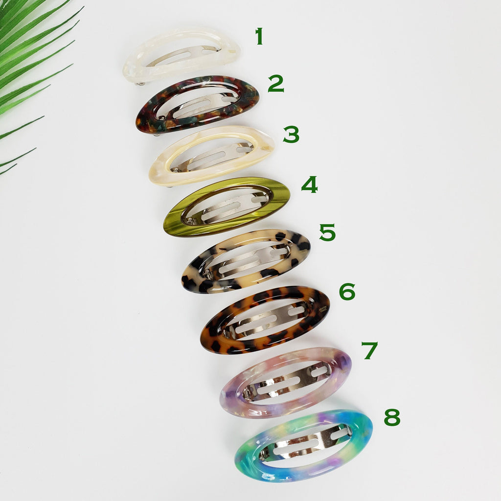 Aurora Oval Bold Hair Barrette / Tortoise Marble Leopard French Hair Pin / Hair Accessory for Woman / Automatic Hair Clip