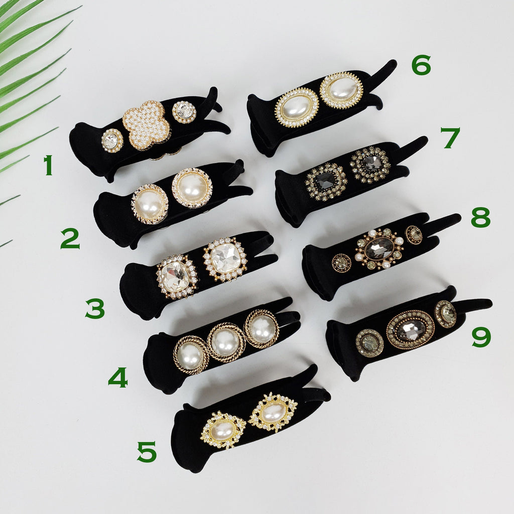 Velvet Pearl Dark Cubic Hair Clip / Simple Round Ponytail Holder / Hair Barrette for Woman / Pearl Hair Clip