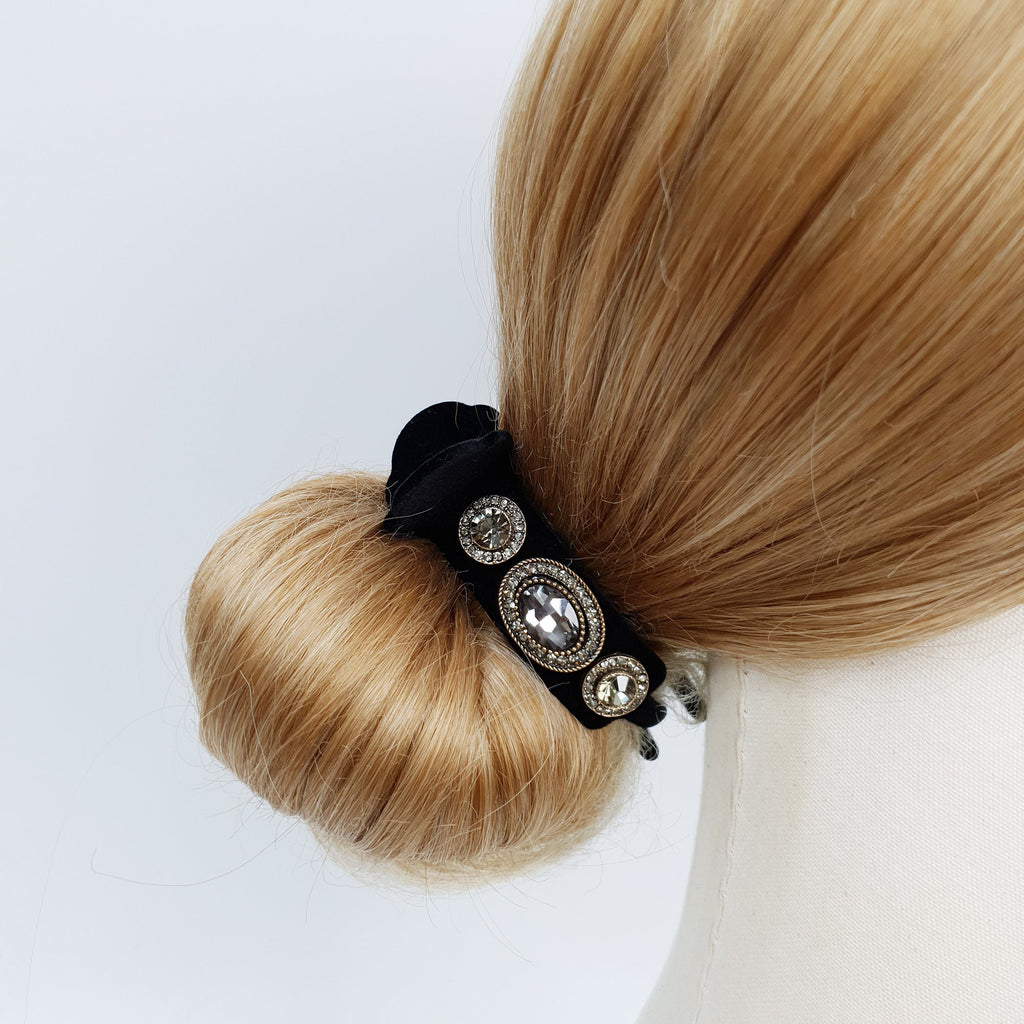 Velvet Pearl Dark Cubic Hair Clip / Simple Round Ponytail Holder / Hair Barrette for Woman / Pearl Hair Clip