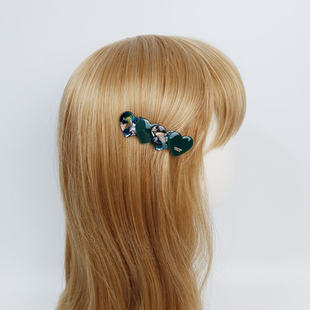 Leopard Art Double Heart Hair Claw Clip / Cute French Hair Pin / Alligator Hair Clip for Woman