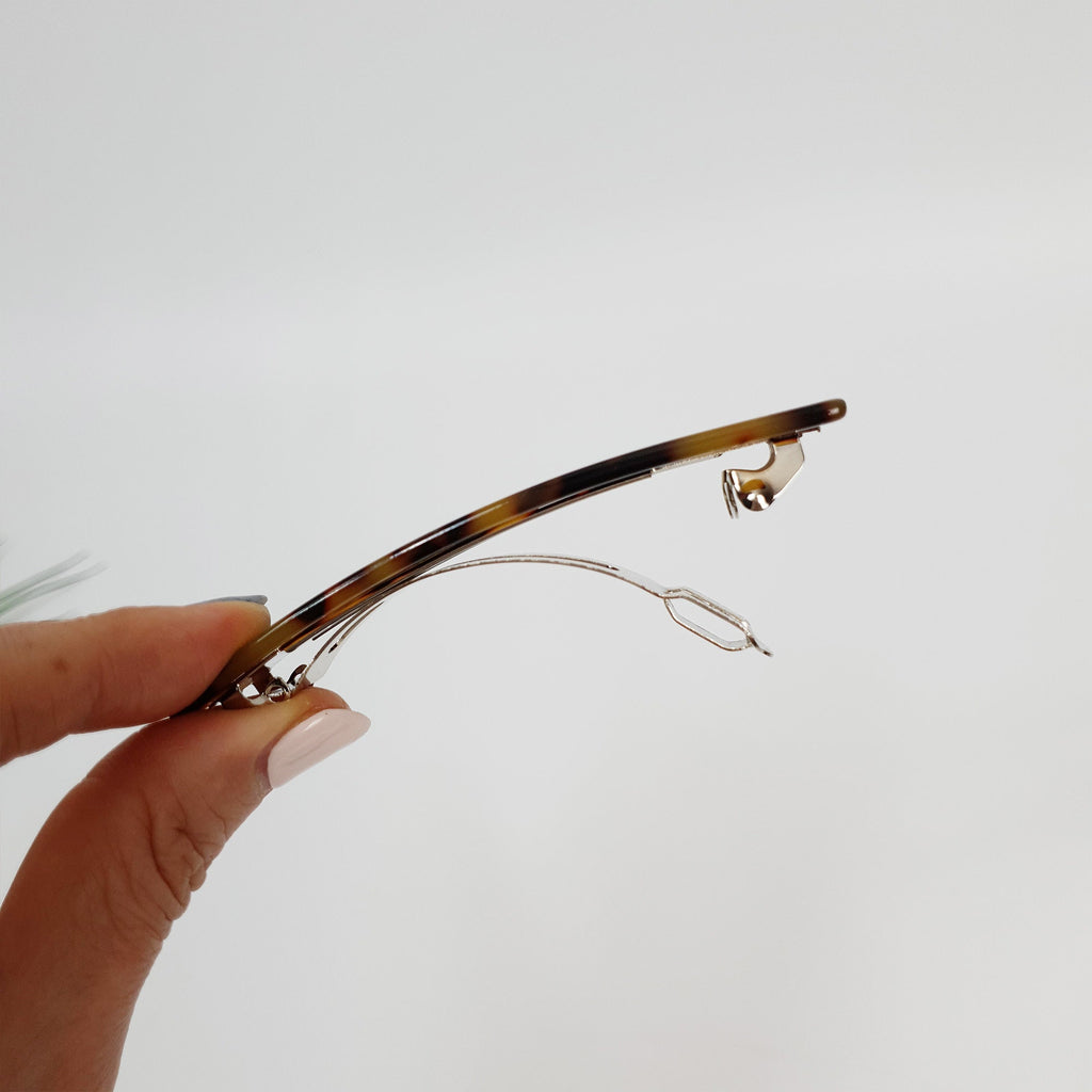 Leopard Long Square Hair Barrette (3.5 Inch) / Tortoise Shell French Hair Pin / Hair Accessory for Woman / Automatic Hair Clip