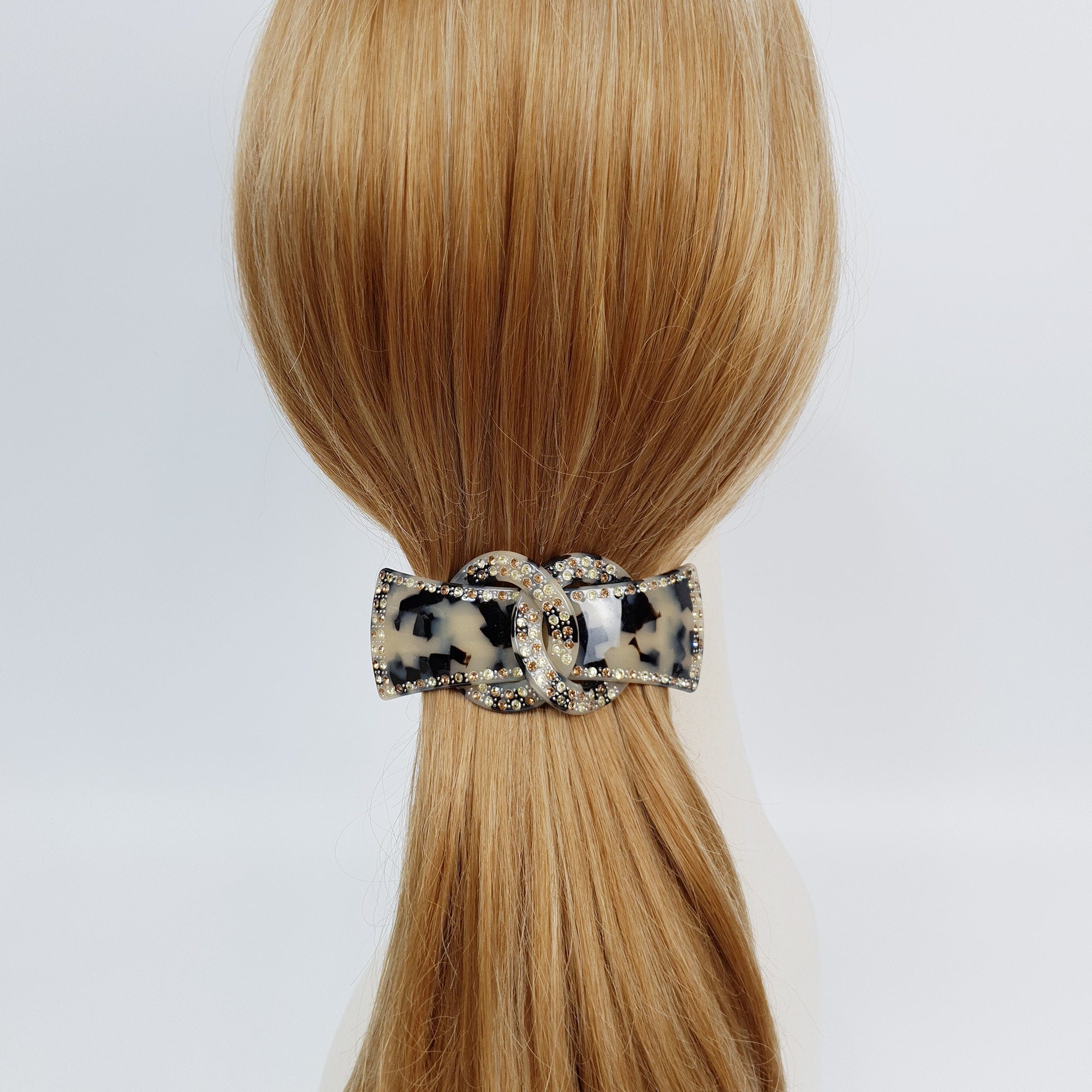 Leopard Luxurious Hair Barrette with Cubic Stone Chain / Tortoise Shell French Hair Pin / Hair Accessory for Woman / Automatic Hair Clip