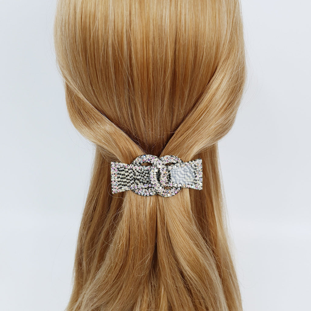 Leopard Luxurious Hair Barrette with Cubic Stone Chain / Tortoise Shell French Hair Pin / Hair Accessory for Woman / Automatic Hair Clip