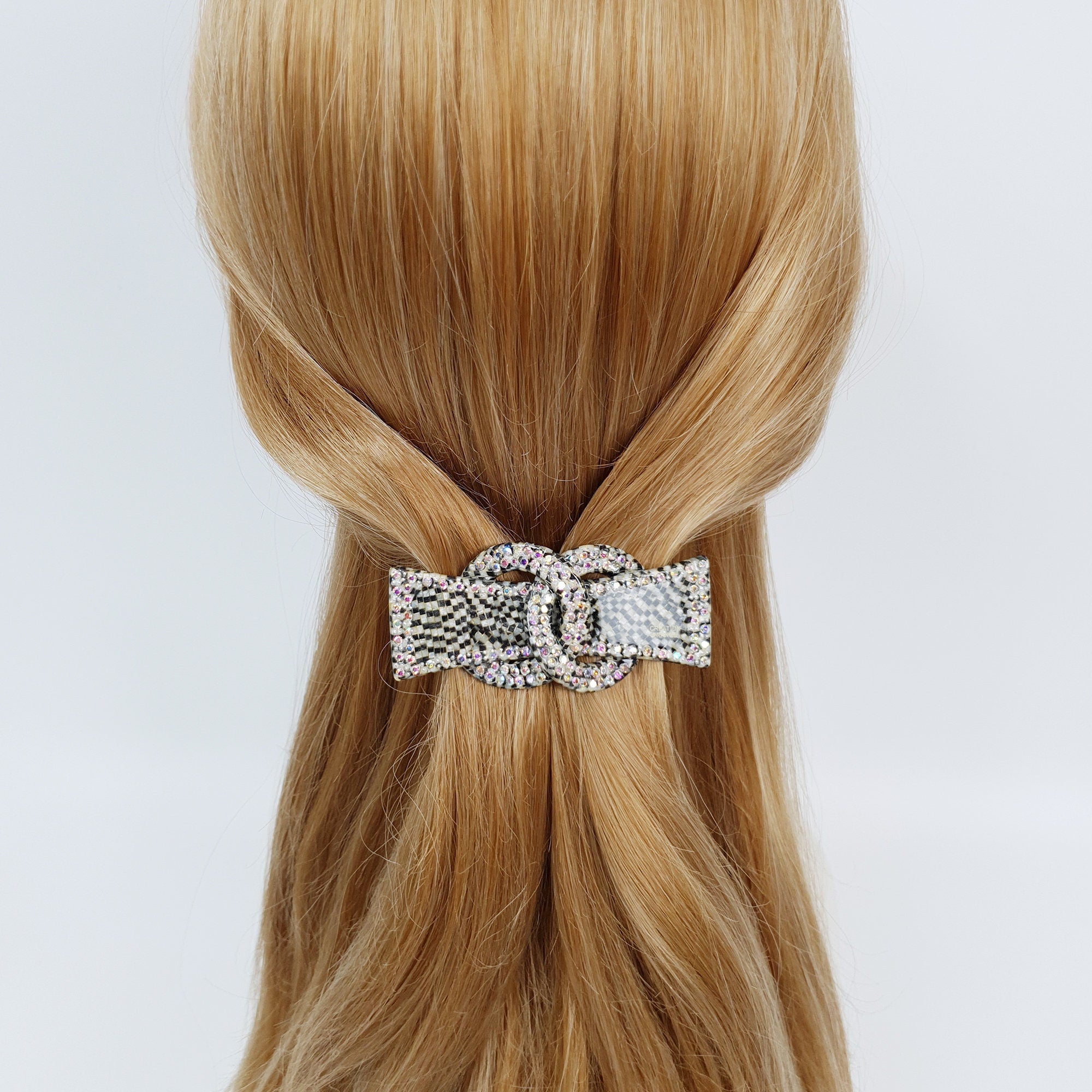Leopard Luxurious Hair Barrette with Cubic Stone Chain / Tortoise Shell French Hair Pin / Hair Accessory for Woman / Automatic Hair Clip