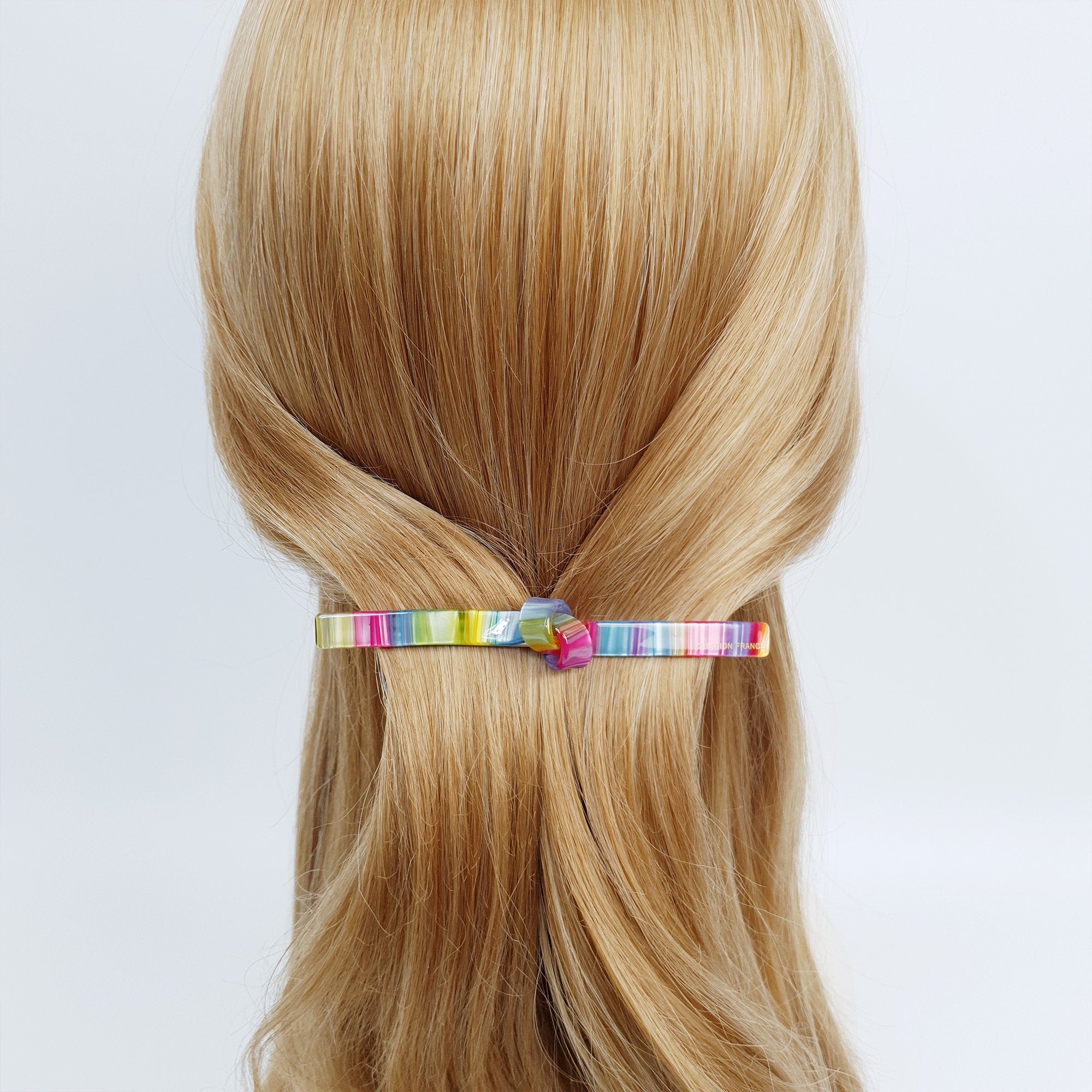 Tortoise shell knot barrette and long skinny acetate hair clip. Minimalist marble hair slide for women, beige brown pony holder.