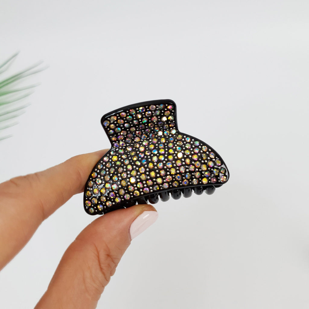 Leopard Black Half Moon Hair Clip (2.2 Inch) / Luxurious French Hair Pin with Cubic Stone / Hair Accessory for Woman