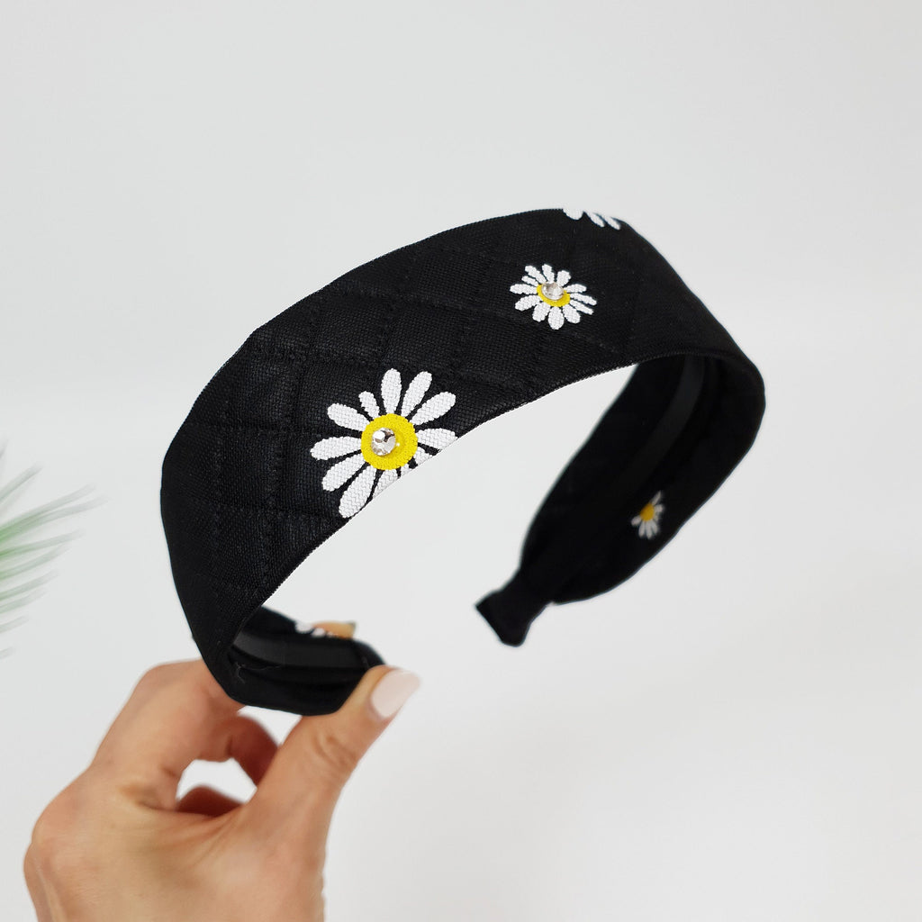 Pansy Flower Mesh Cover Leather Wide Headband / Fashionable Turban Bandanna / Hair Accessory for Woman