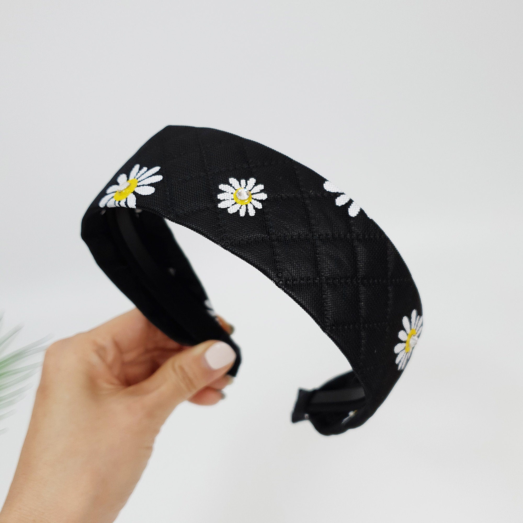 Pansy Flower Mesh Cover Leather Wide Headband / Fashionable Turban Bandanna / Hair Accessory for Woman