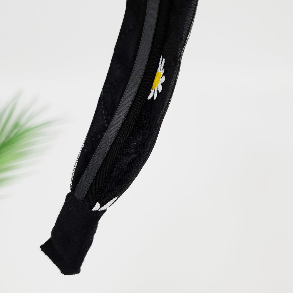 Pansy Flower Mesh Cover Leather Wide Headband / Fashionable Turban Bandanna / Hair Accessory for Woman