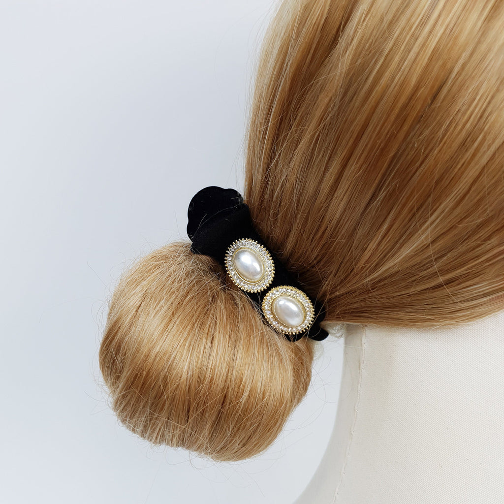 Velvet Pearl Dark Cubic Hair Clip / Simple Round Ponytail Holder / Hair Barrette for Woman / Pearl Hair Clip