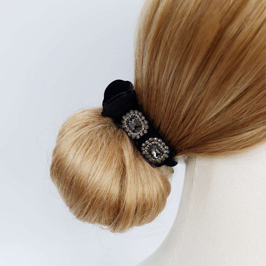 Velvet Pearl Dark Cubic Hair Clip / Simple Round Ponytail Holder / Hair Barrette for Woman / Pearl Hair Clip