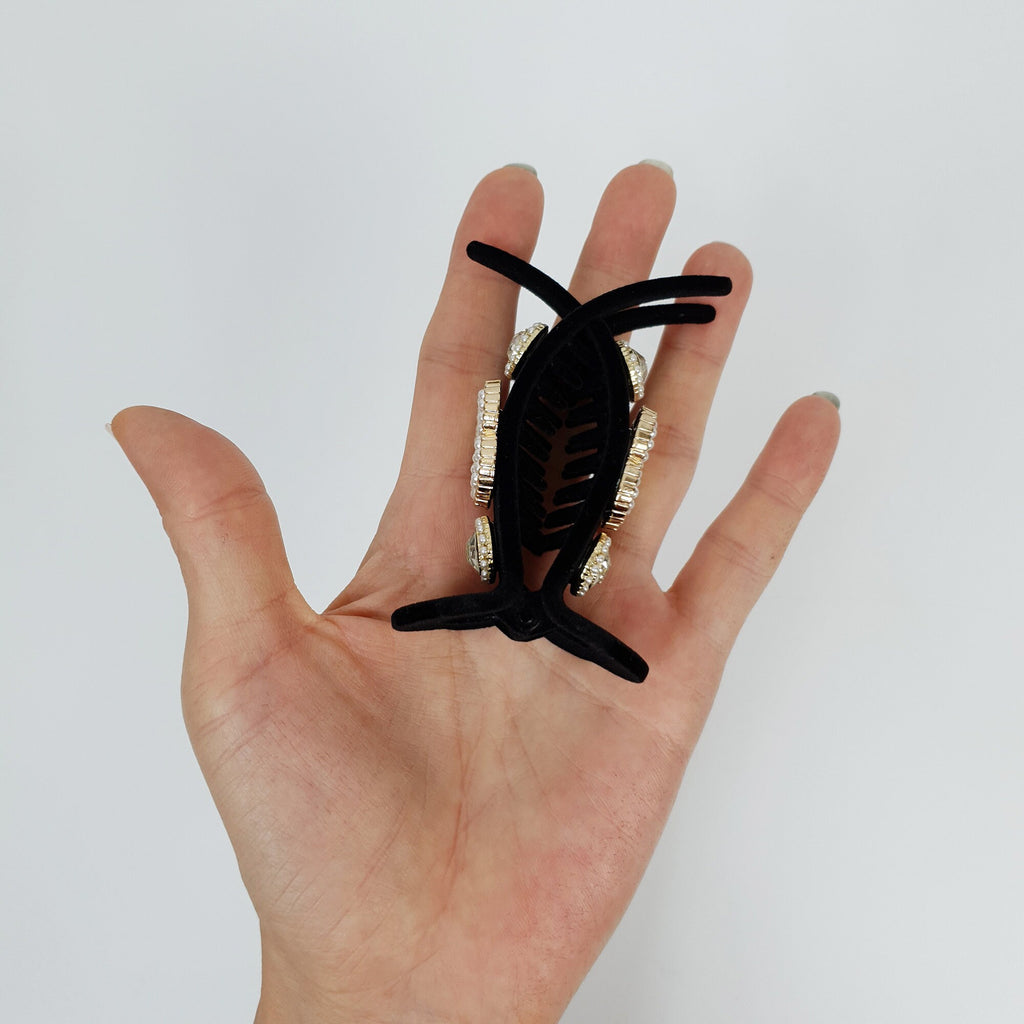 Velvet Pearl Dark Cubic Hair Clip / Simple Round Ponytail Holder / Hair Barrette for Woman / Pearl Hair Clip