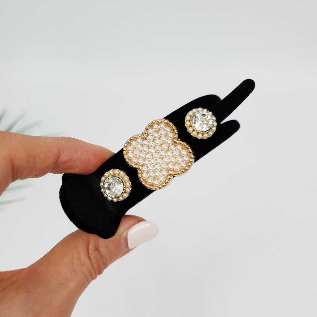 Velvet Pearl Dark Cubic Hair Clip / Simple Round Ponytail Holder / Hair Barrette for Woman / Pearl Hair Clip