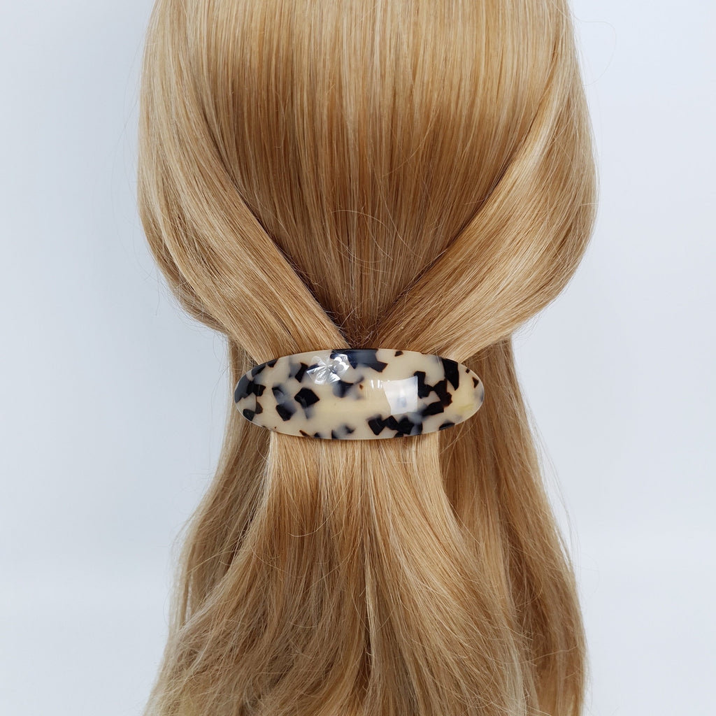 Leopard Round Oval Hair Barrette (3.7 Inch) / Tortoise Shell French Hair Pin / Hair Accessory for Woman / Automatic Hair Clip
