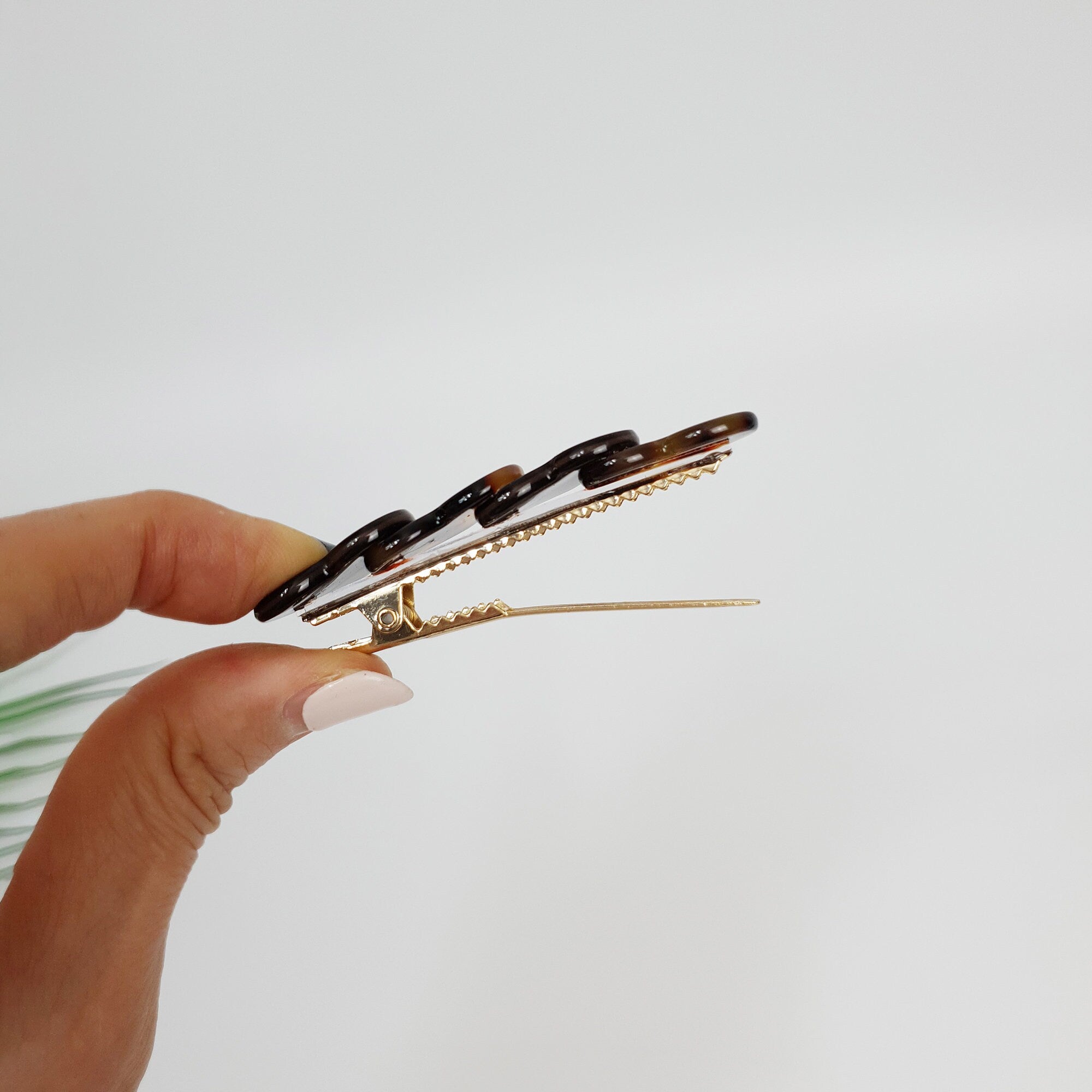 Leopard Art Double Heart Hair Claw Clip / Cute French Hair Pin / Alligator Hair Clip for Woman