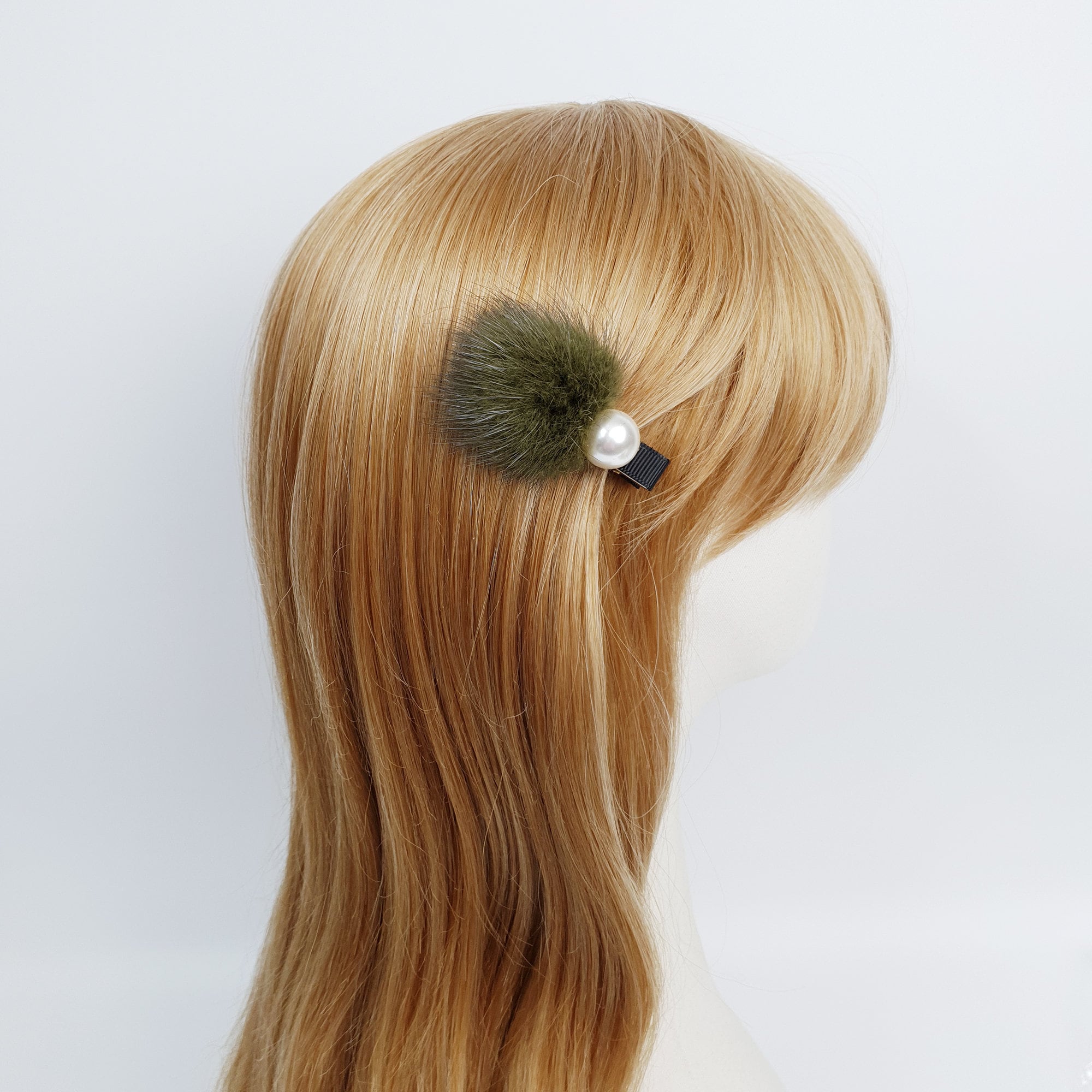 Cream Pearl Real Mink Ball Hair Claw Clip / Cute Colorful Hair Pin / Alligator Hair Clip for Woman