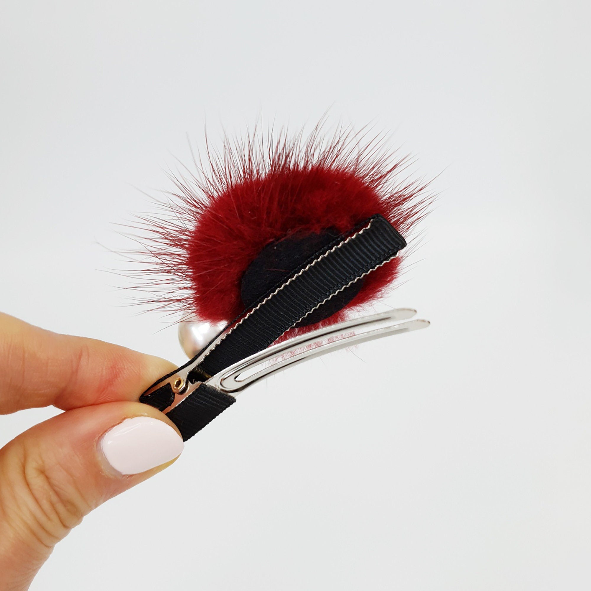 Cream Pearl Real Mink Ball Hair Claw Clip / Cute Colorful Hair Pin / Alligator Hair Clip for Woman