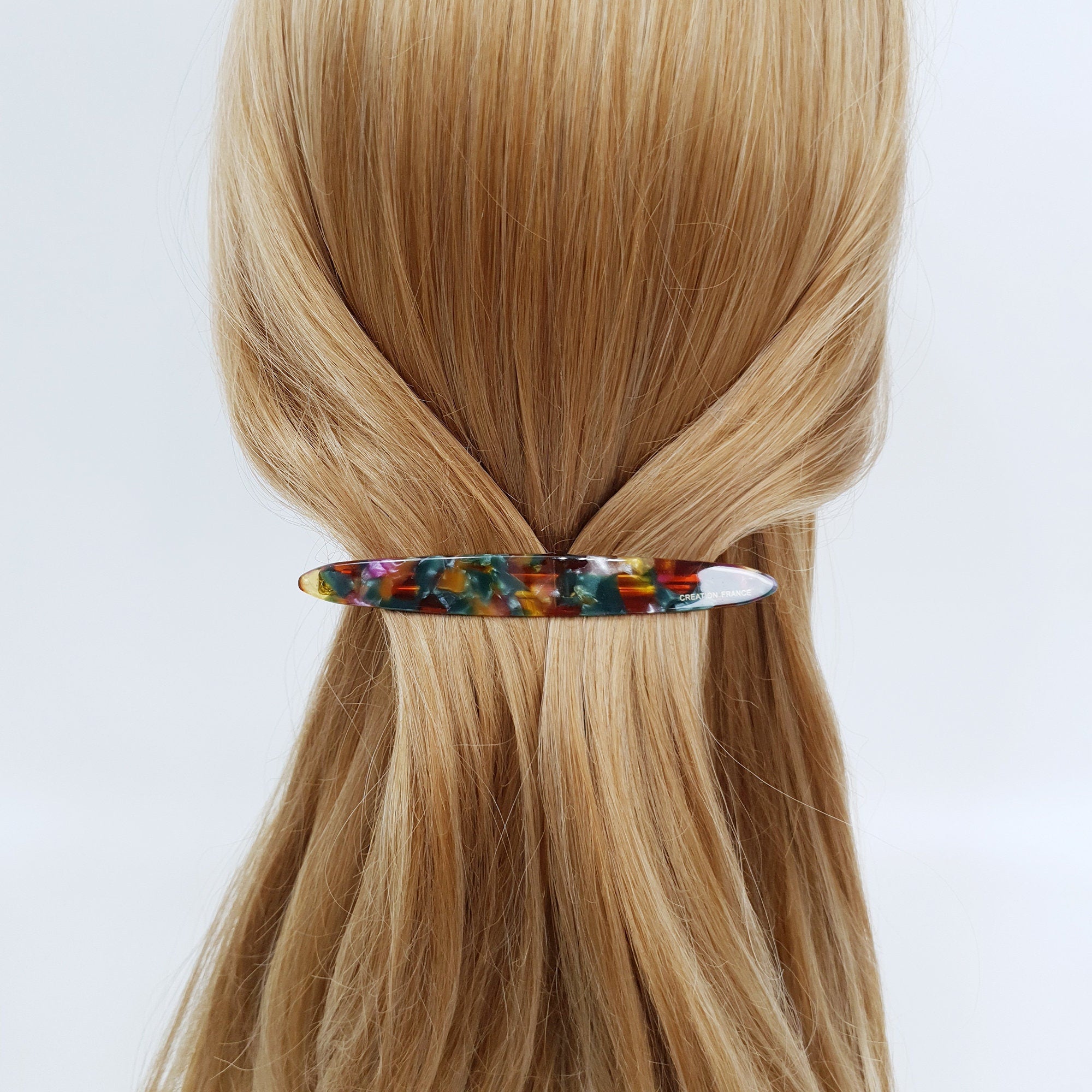 Cellulose Long Oval Hair Barrette (4.3 Inch) / Tortoise Marble French Hair Pin / Hair Accessory for Woman / Automatic Hair Clip