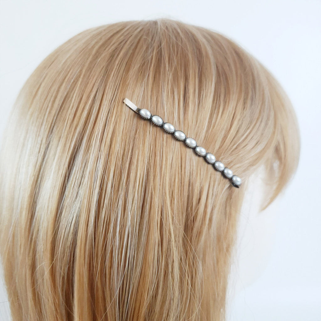 Formica Thin Long Hair Pin (3.2 Inch ) / Diamond Cut Formica Stone Decorated Bobby Pin / Vintage Hair Accessory for Woman