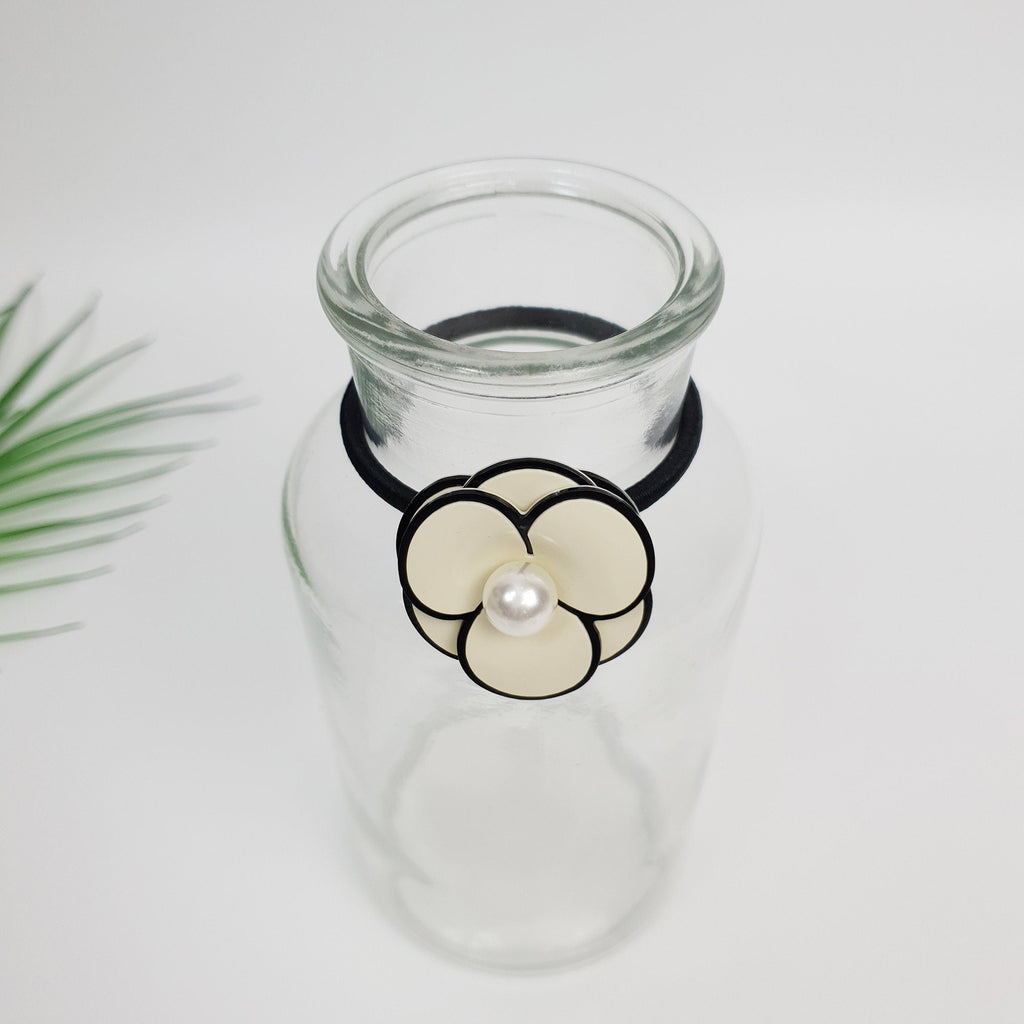 Pansy Flower Pearl Hair Tie / Cute Ponytail Holder / Hair Accessory for Woman / French Hair Pin / Hair Scrunchy