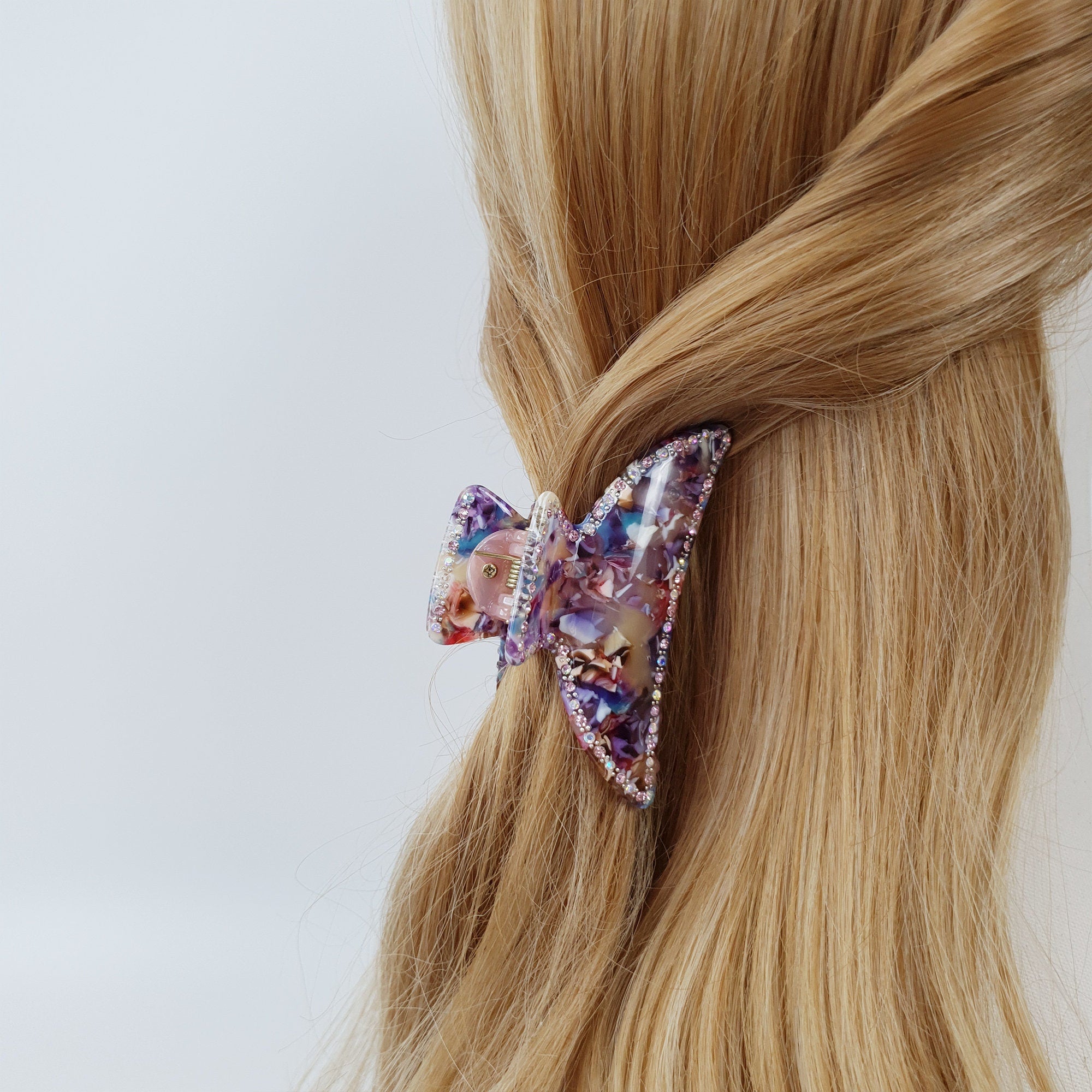 Tortoise Shell Half Moon Shape Hair Claw Clip with Cubic / Luxurious Cellulose French Hair Pin / Hair Barrette for Woman