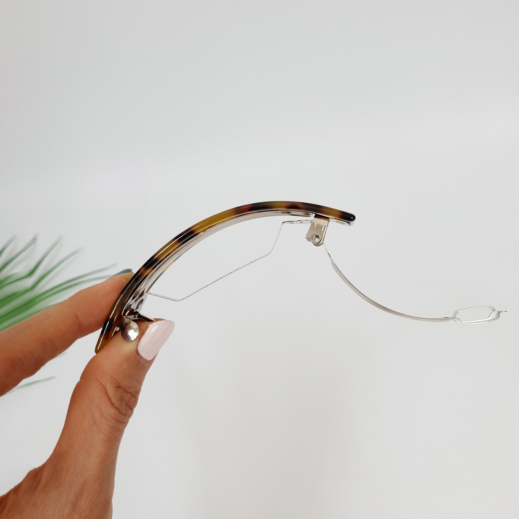 Leopard Curve Square Hair Barrette (3.7 Inch) / Tortoise Shell French Hair Pin / Hair Accessory for Woman / Automatic Hair Clip