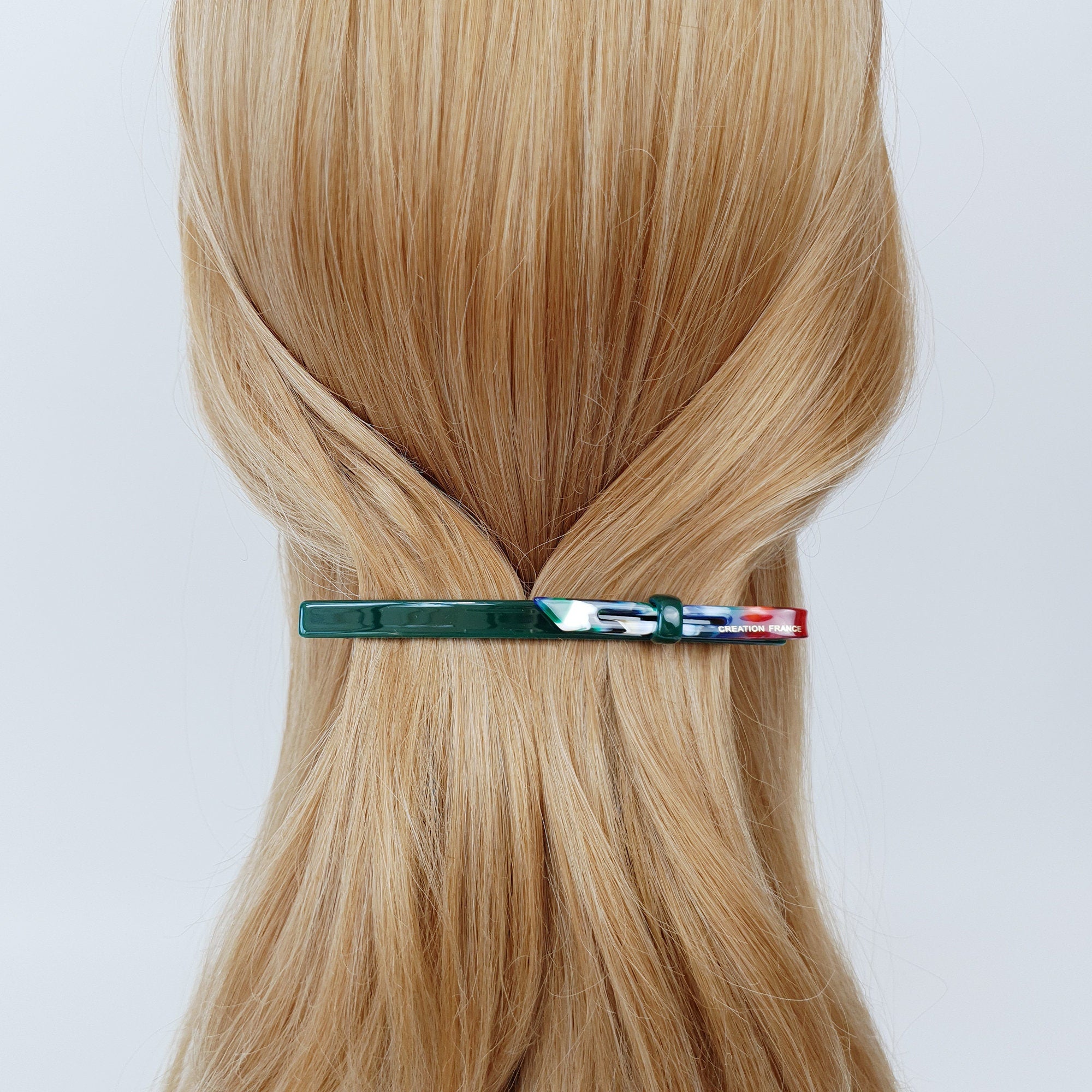 Leopard Art Long Ribbon Hair Barrette (4.3 Inch) / Tortoise Shell French Hair Pin / Hair Accessory for Woman / Automatic Hair Clip