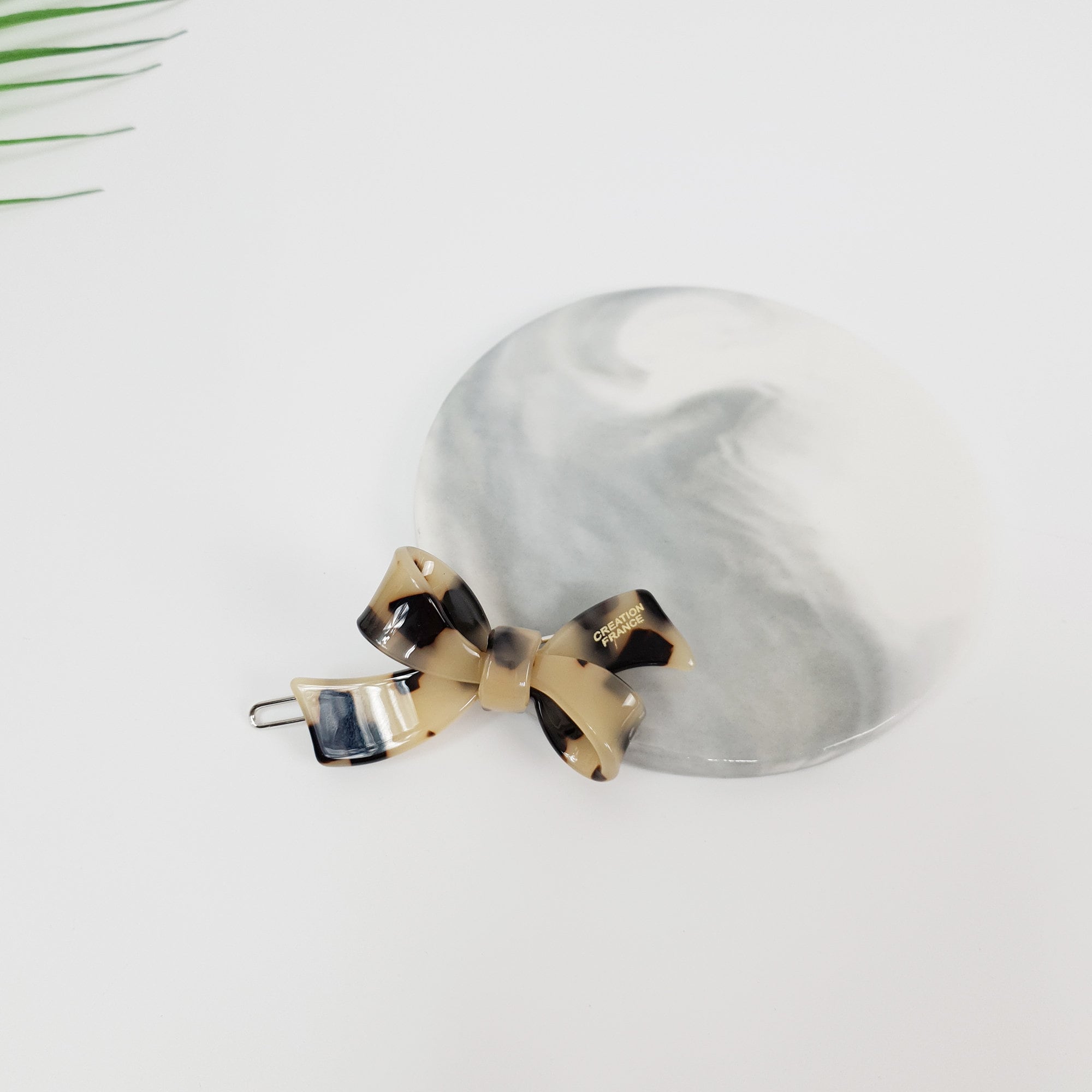 Leopard Marble Mini Double Ribbon Bobby Pin (2.2 Inch) / Tortoise Marble French Hair Pin Clip / Hair Accessory for Woman / Bow Barrette