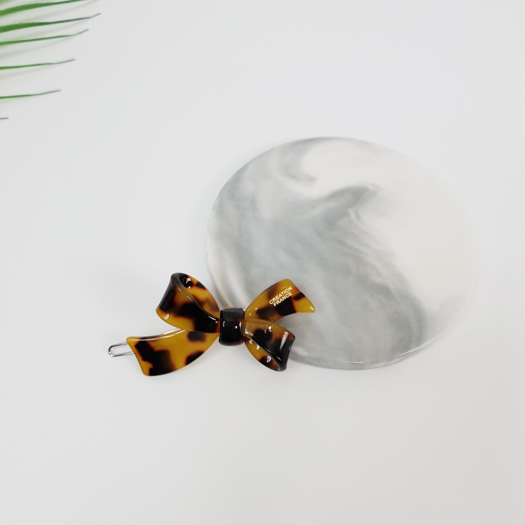 Leopard Marble Mini Double Ribbon Bobby Pin (2.2 Inch) / Tortoise Marble French Hair Pin Clip / Hair Accessory for Woman / Bow Barrette