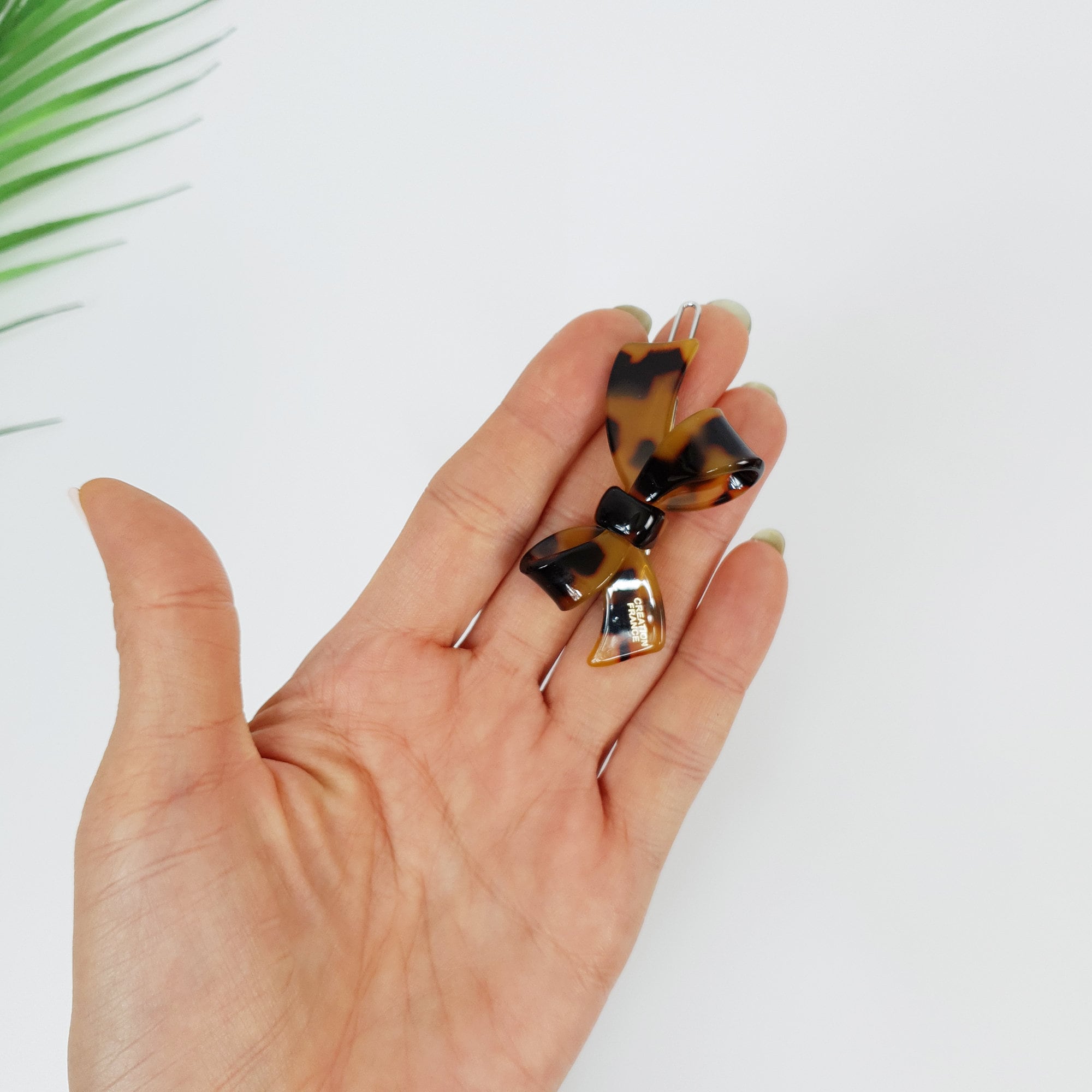 Leopard Marble Mini Double Ribbon Bobby Pin (2.2 Inch) / Tortoise Marble French Hair Pin Clip / Hair Accessory for Woman / Bow Barrette