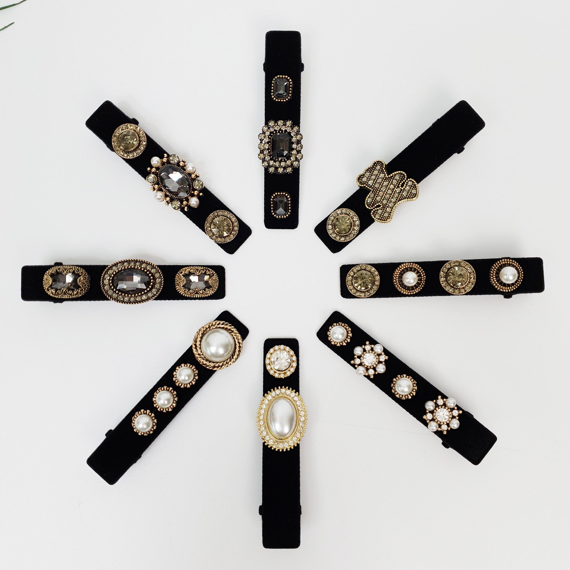 Black Velvet Pearl Hair Claw Clip with Pearl / Luxurious Hair Pin / Alligator Hair Clip for Woman