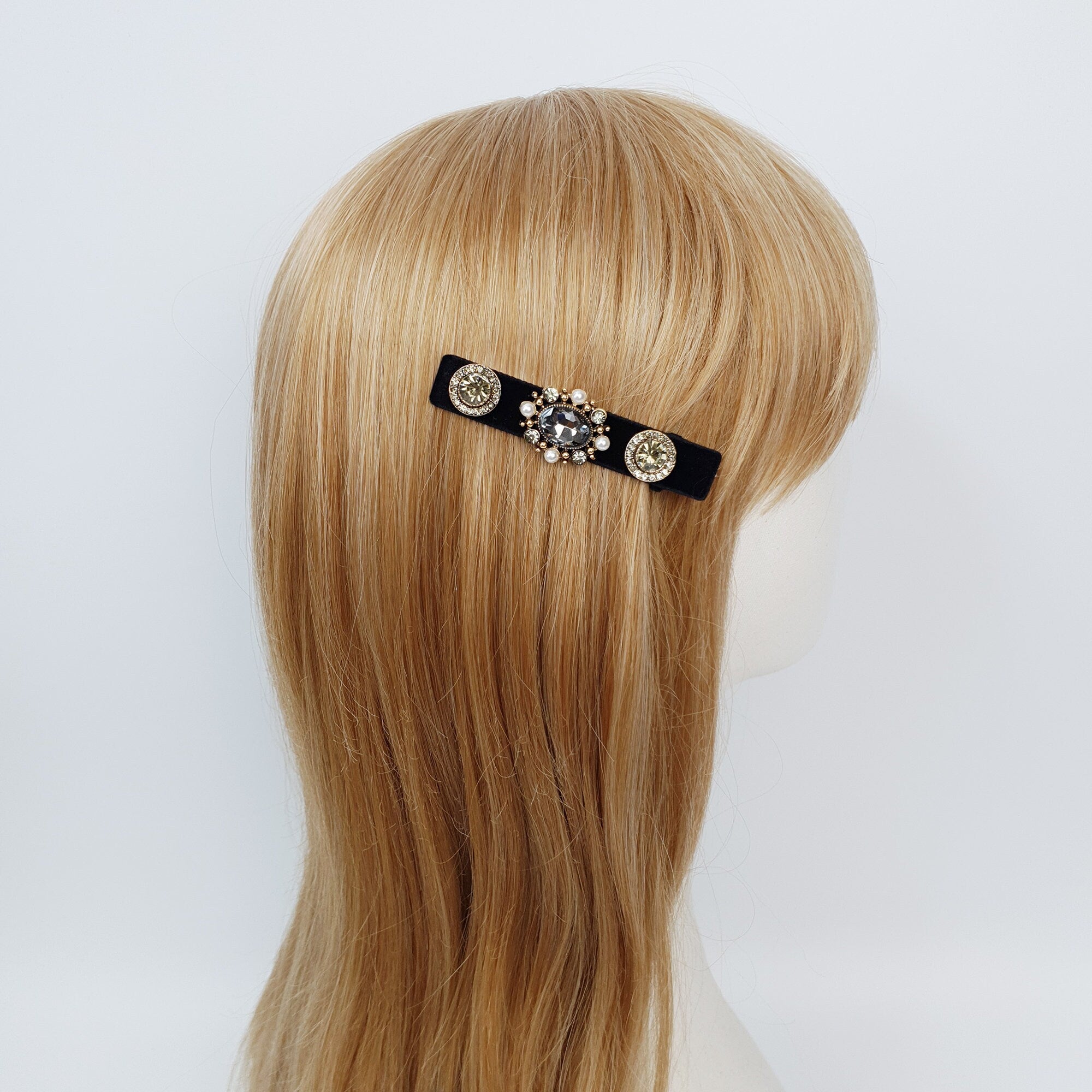 Black Velvet Pearl Hair Claw Clip with Pearl / Luxurious Hair Pin / Alligator Hair Clip for Woman