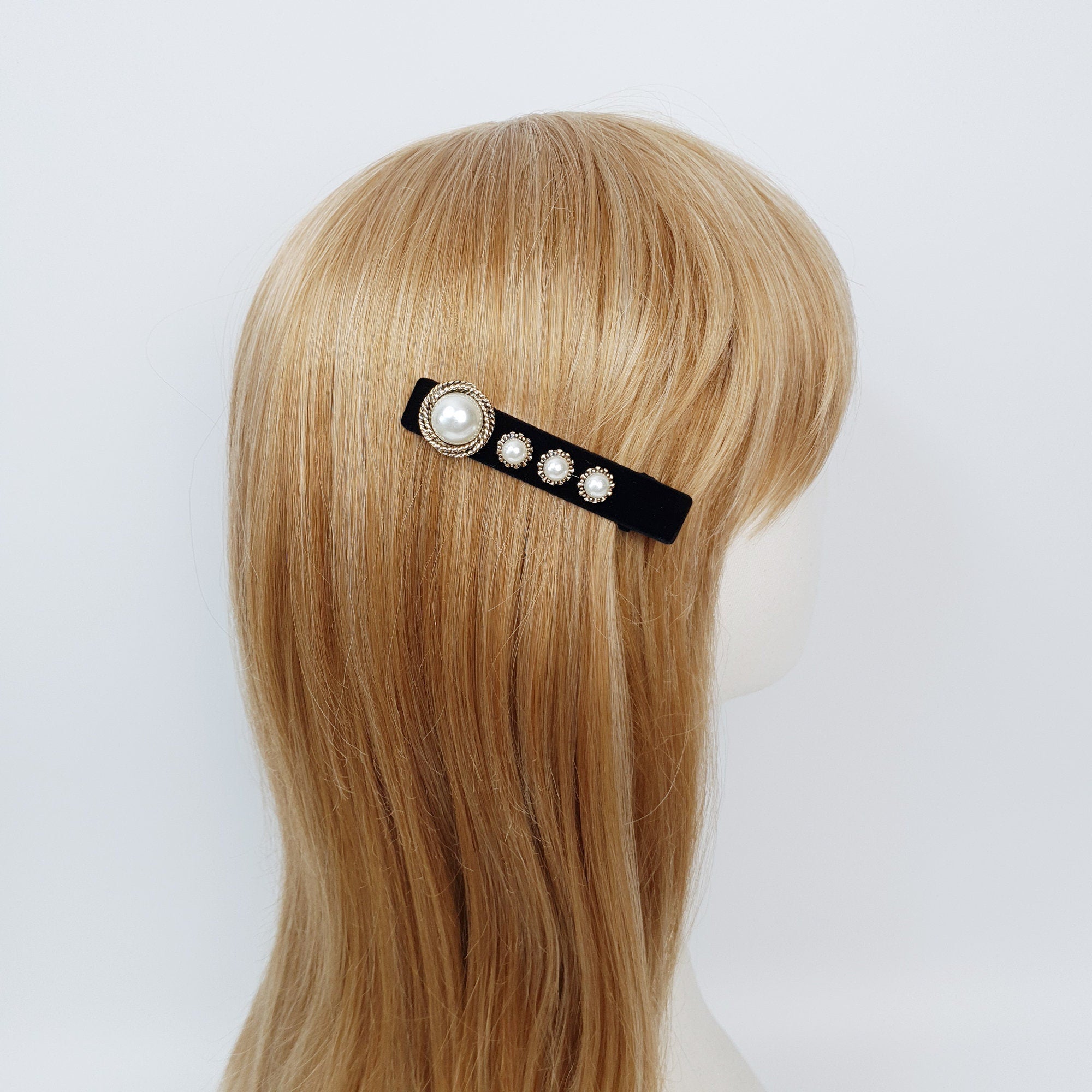 Black Velvet Pearl Hair Claw Clip with Pearl / Luxurious Hair Pin / Alligator Hair Clip for Woman