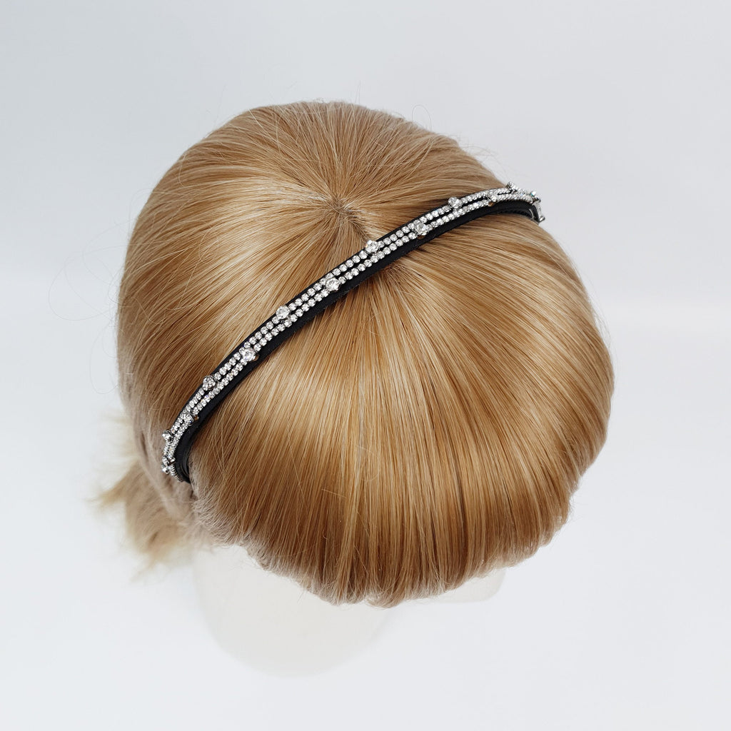 Two Line Crystal Cubic Parade Thin Headband / Fashionable Daily Turban Bandanna / Crystal Headband / Alice Headband