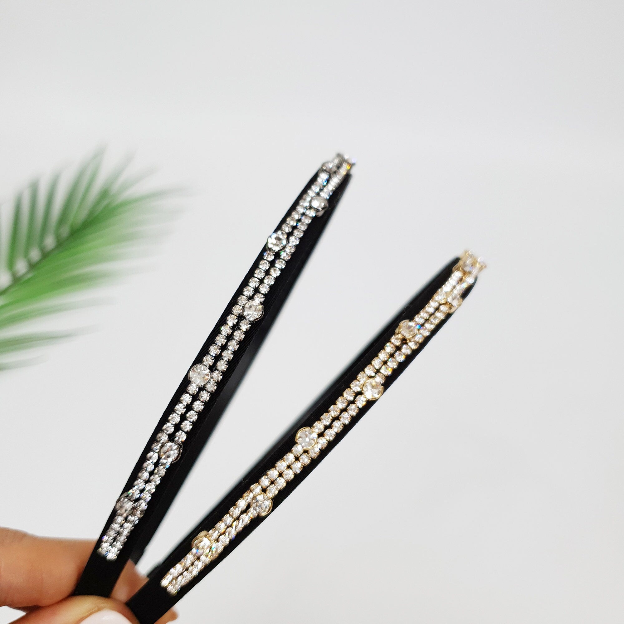 Two Line Crystal Cubic Parade Thin Headband / Fashionable Daily Turban Bandanna / Crystal Headband / Alice Headband