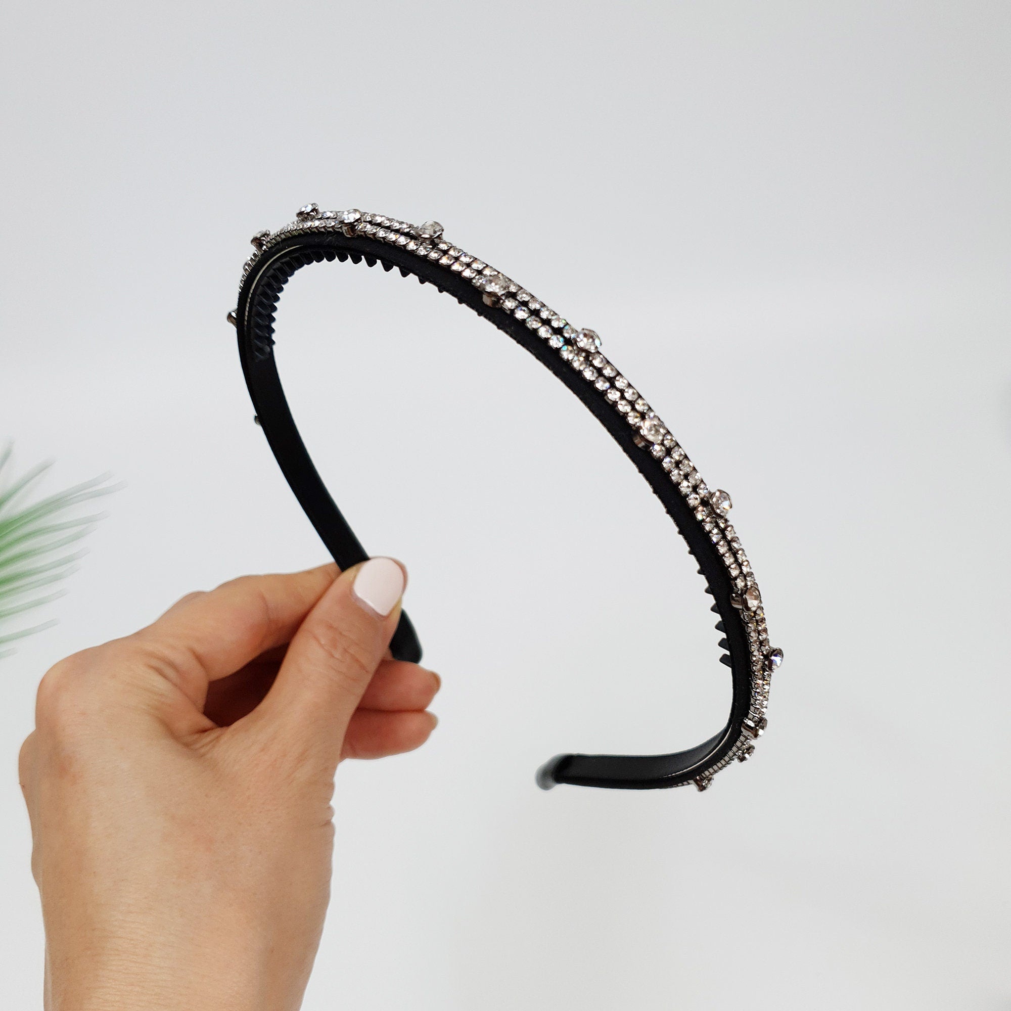 Two Line Crystal Cubic Parade Thin Headband / Fashionable Daily Turban Bandanna / Crystal Headband / Alice Headband