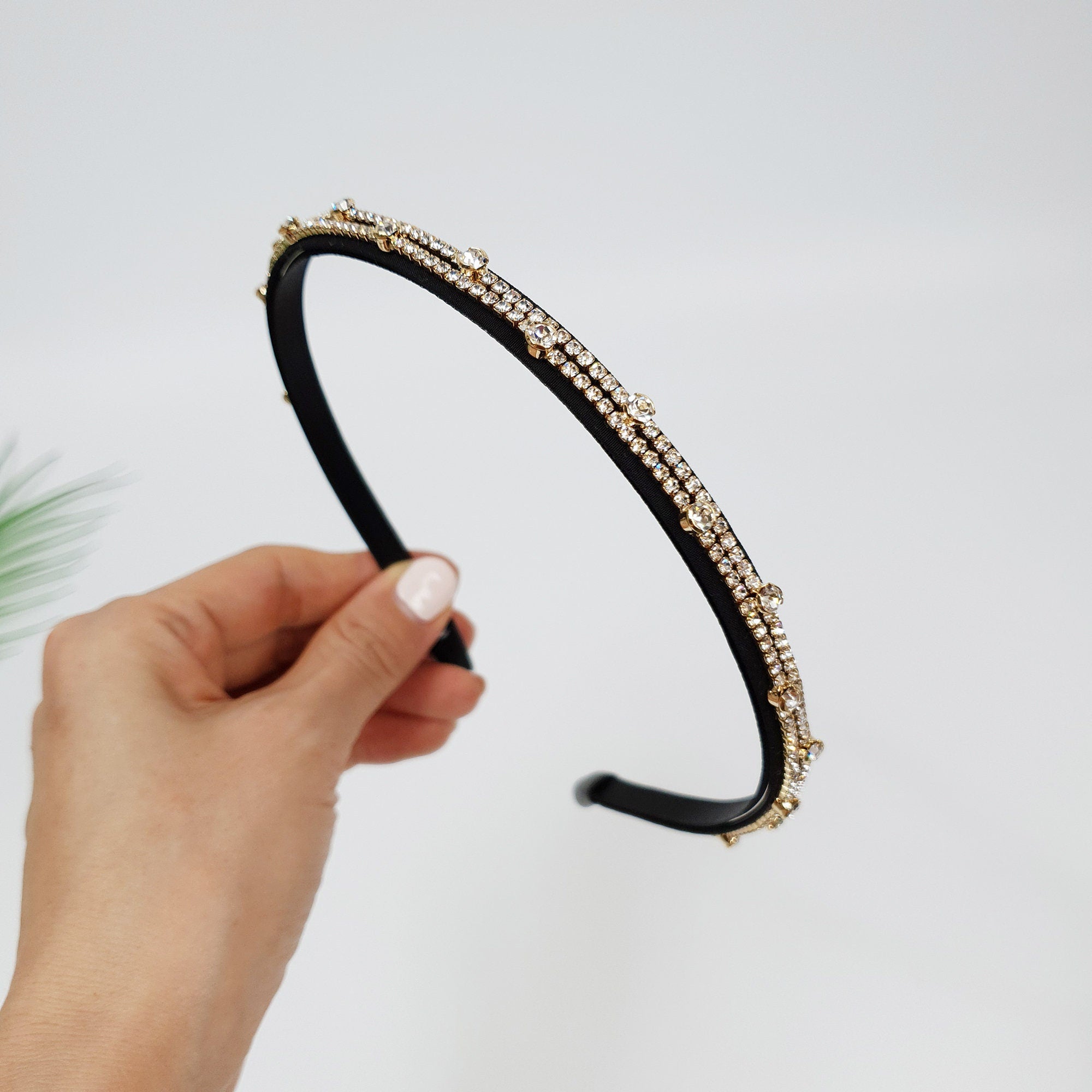 Two Line Crystal Cubic Parade Thin Headband / Fashionable Daily Turban Bandanna / Crystal Headband / Alice Headband