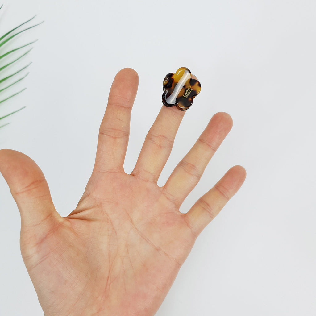 Leopard Marble Modern Flower Mini Hair Clip / Tortoise Shell Small French Pin / Hair Barrette for Woman / Metal Hair Clip