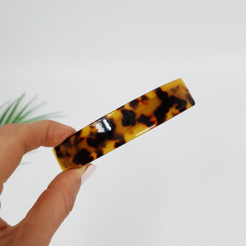 Leopard Curve Square Hair Barrette (3.7 Inch) / Tortoise Shell French Hair Pin / Hair Accessory for Woman / Automatic Hair Clip