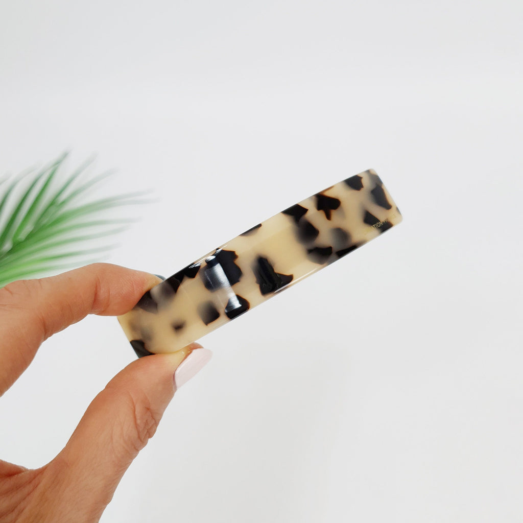 Leopard Curve Square Hair Barrette (3.7 Inch) / Tortoise Shell French Hair Pin / Hair Accessory for Woman / Automatic Hair Clip