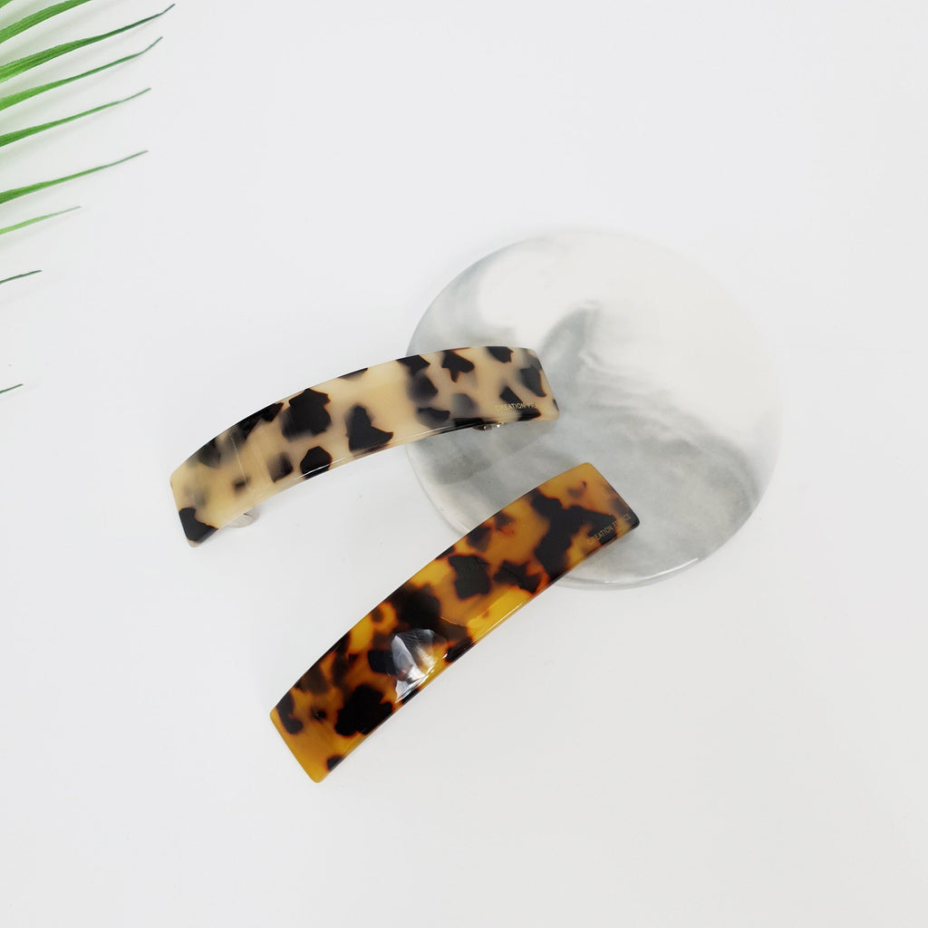 Leopard Curve Square Hair Barrette (3.7 Inch) / Tortoise Shell French Hair Pin / Hair Accessory for Woman / Automatic Hair Clip