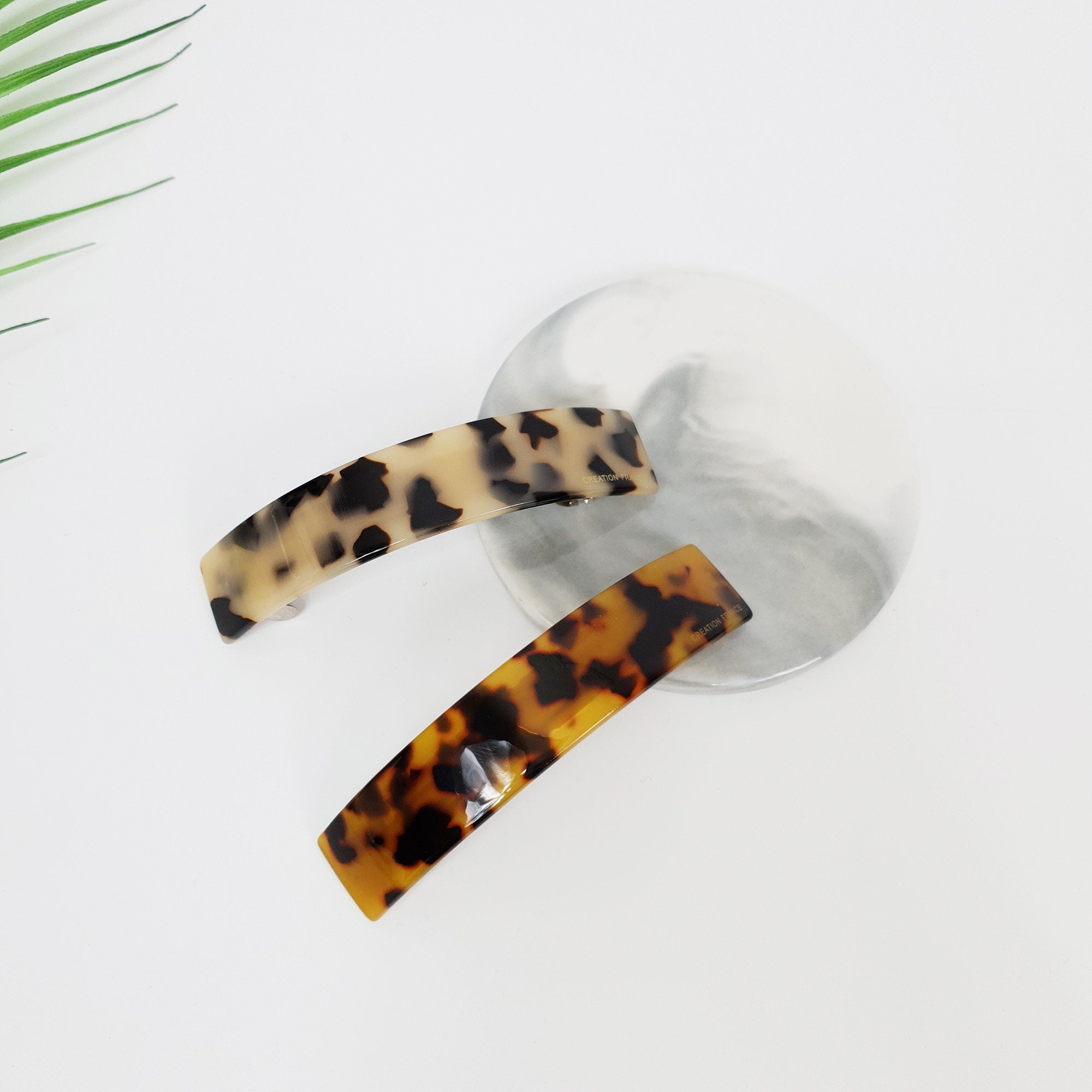 Leopard Curve Square Hair Barrette (3.7 Inch) / Tortoise Shell French Hair Pin / Hair Accessory for Woman / Automatic Hair Clip