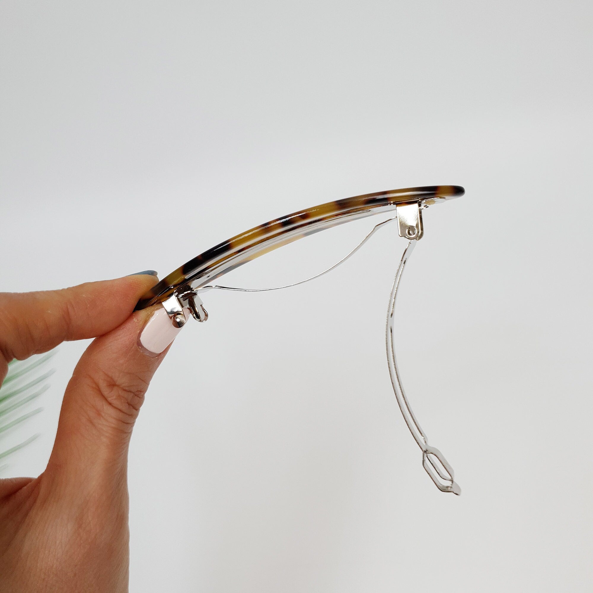Leopard Oval Flat Hair Barrette (3.5 Inch) / Tortoise Shell French Hair Pin / Hair Accessory for Woman / Automatic Hair Clip