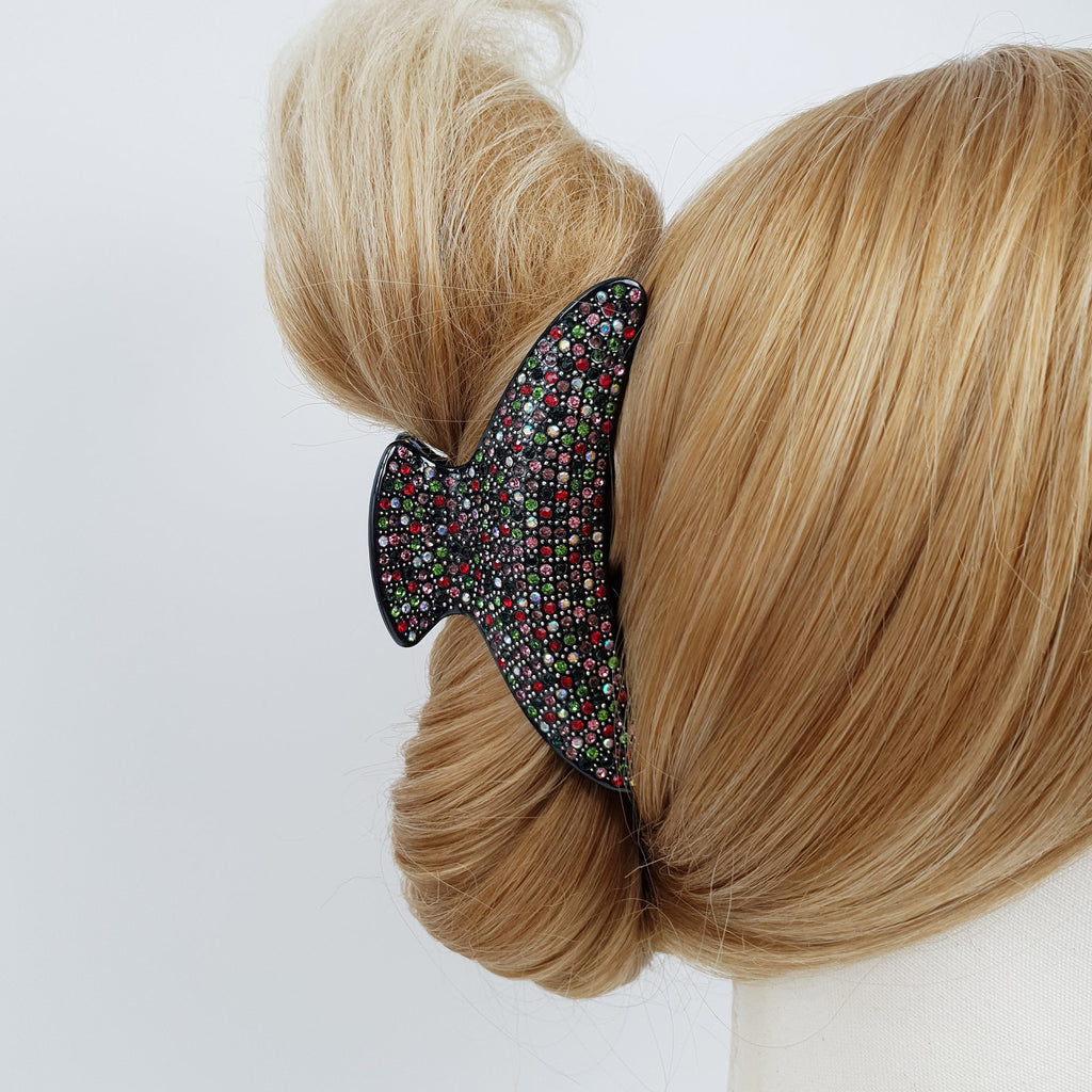 Black Half Moon Cubic Stone Big Hair Clip (4.0 Inch) / Luxurious Double Clip French Hair Pin / Hair Barrette for Woman