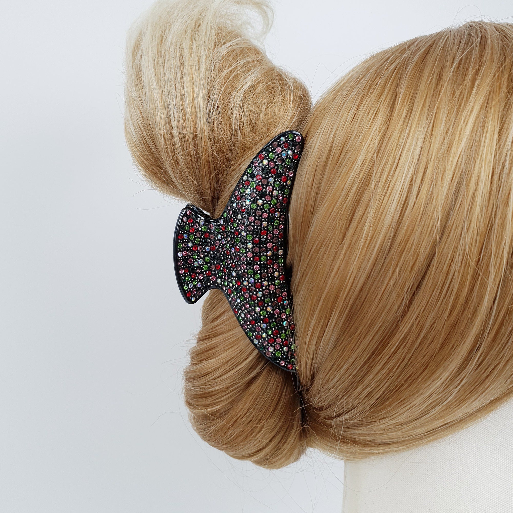 Black Half Moon Cubic Stone Big Hair Clip (4.0 Inch) / Luxurious Double Clip French Hair Pin / Hair Barrette for Woman